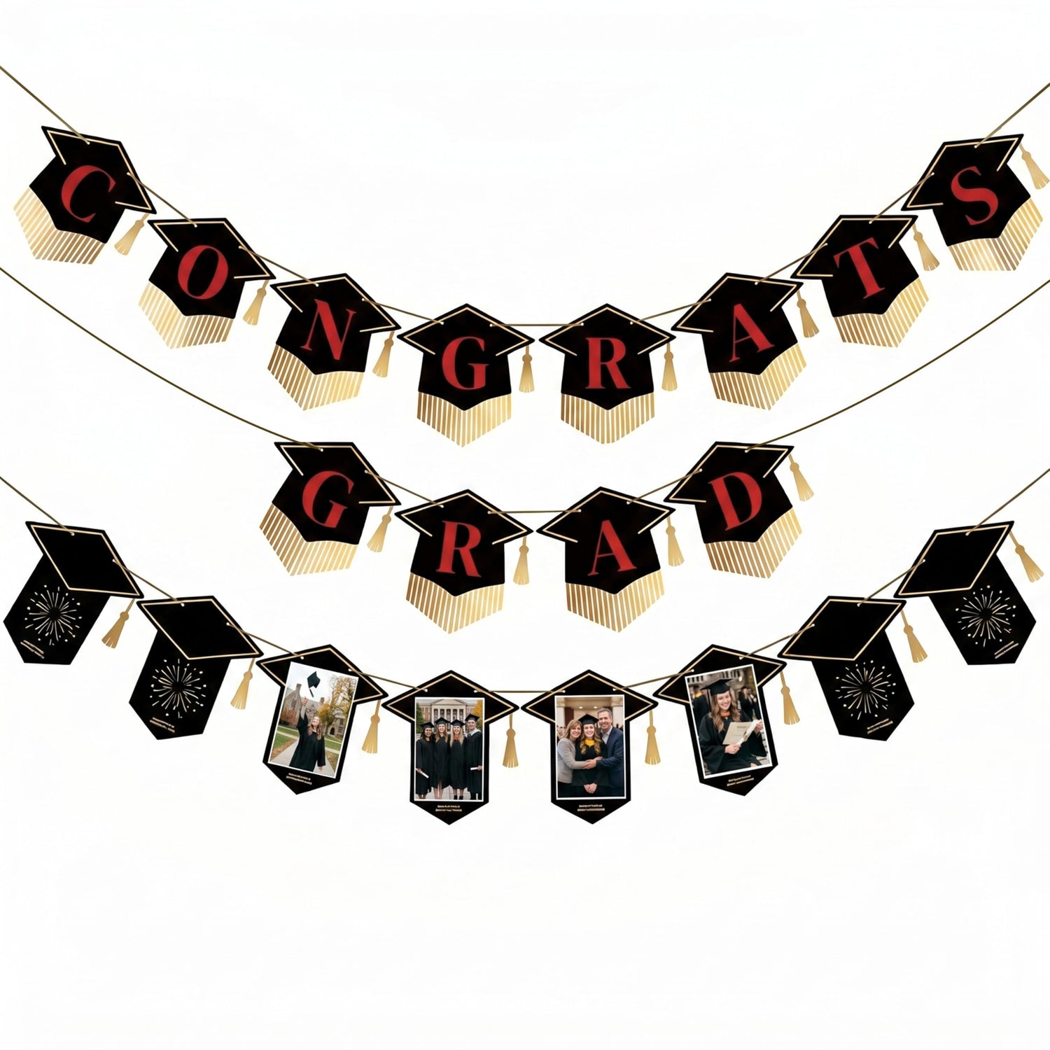 Red & Black Graduation Banner Decorations 2pcs