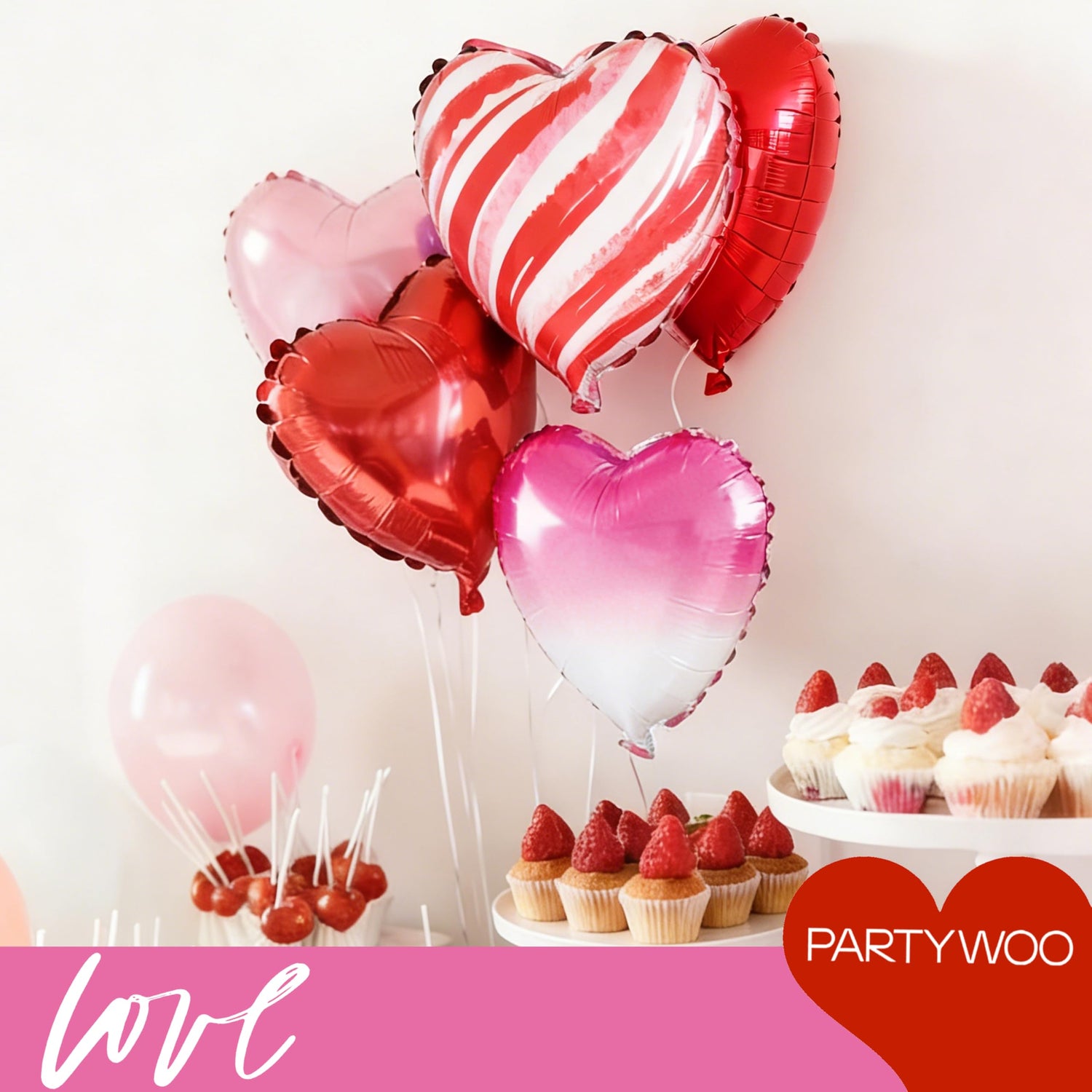Red & Pink Foil Heart Balloons 15pcs (18 inch)