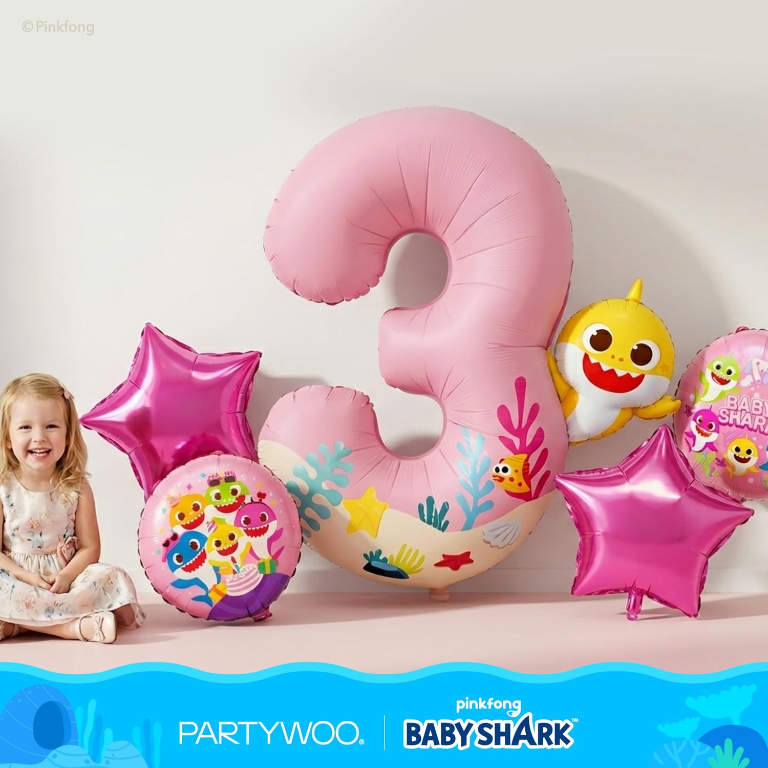 Baby Shark Pink Foil Number 3 Balloon 5pcs 40 18 Inch