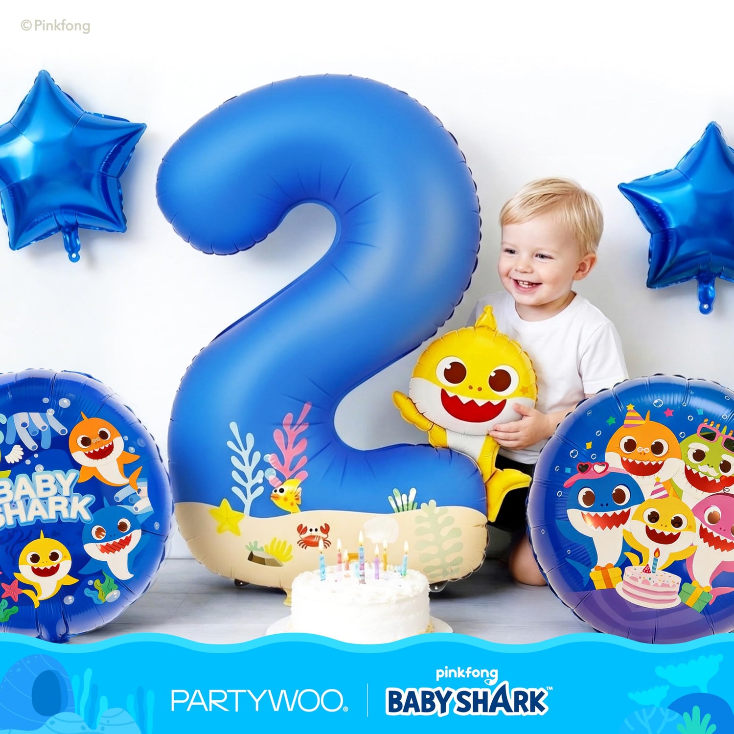 Baby Shark Blue Foil Number 2 Balloon 5pcs 40 18 Inch