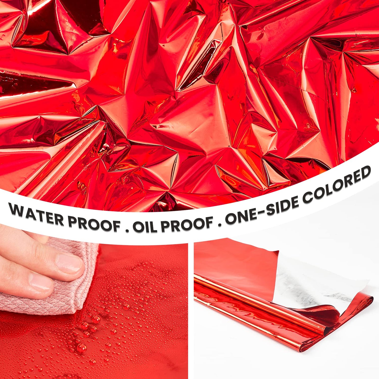 PartyWoo 3 pcs Red Foil Table Cover, 54 x 108 Inch Rectangle Waterproof Tablecloth for 6 to 8 Foot Tables, Disposable Plastic Party Tablecloth for Graduation Christmas Birthday Party Decorations