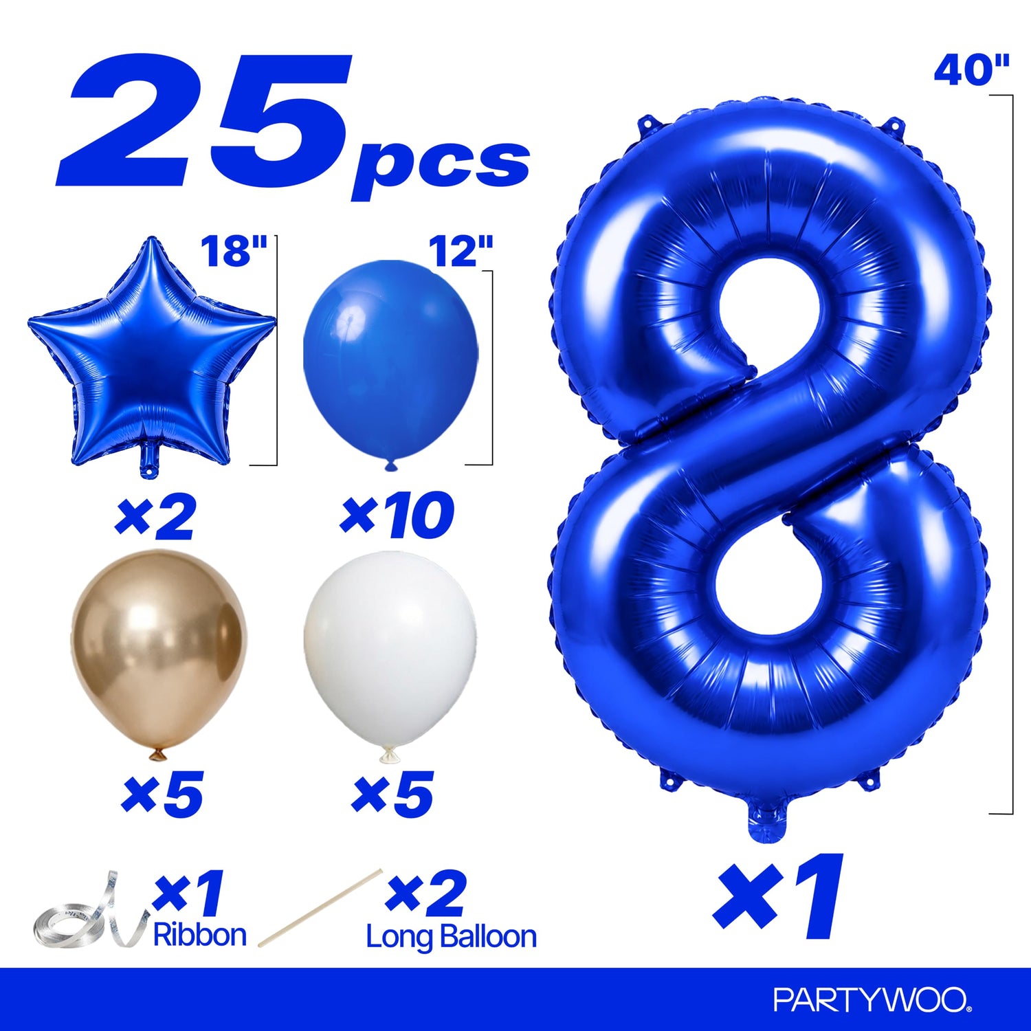 Dark Blue Number 8 Balloon Set 25pcs (40 inch)