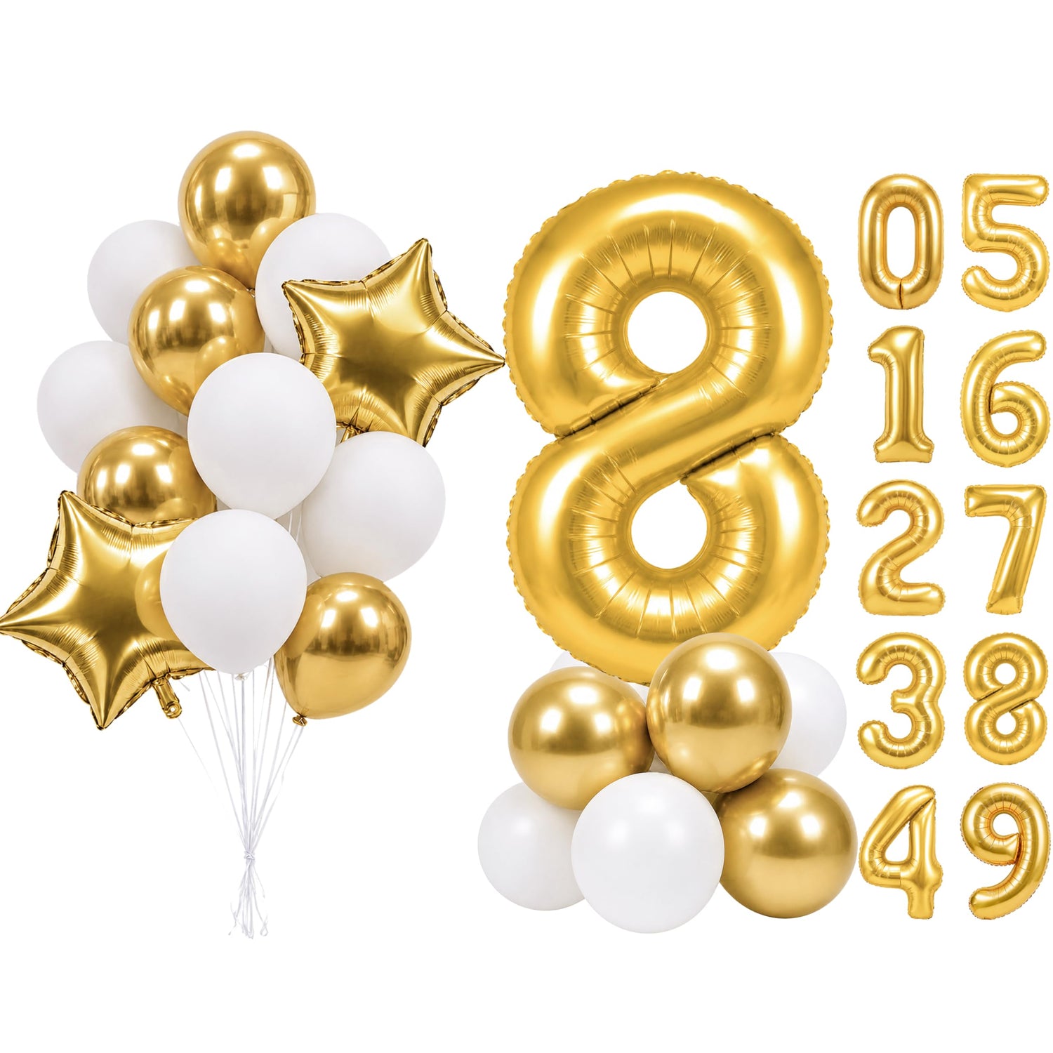 Gold-LG01 Number 8 Balloon Set 25pcs (40 inch)