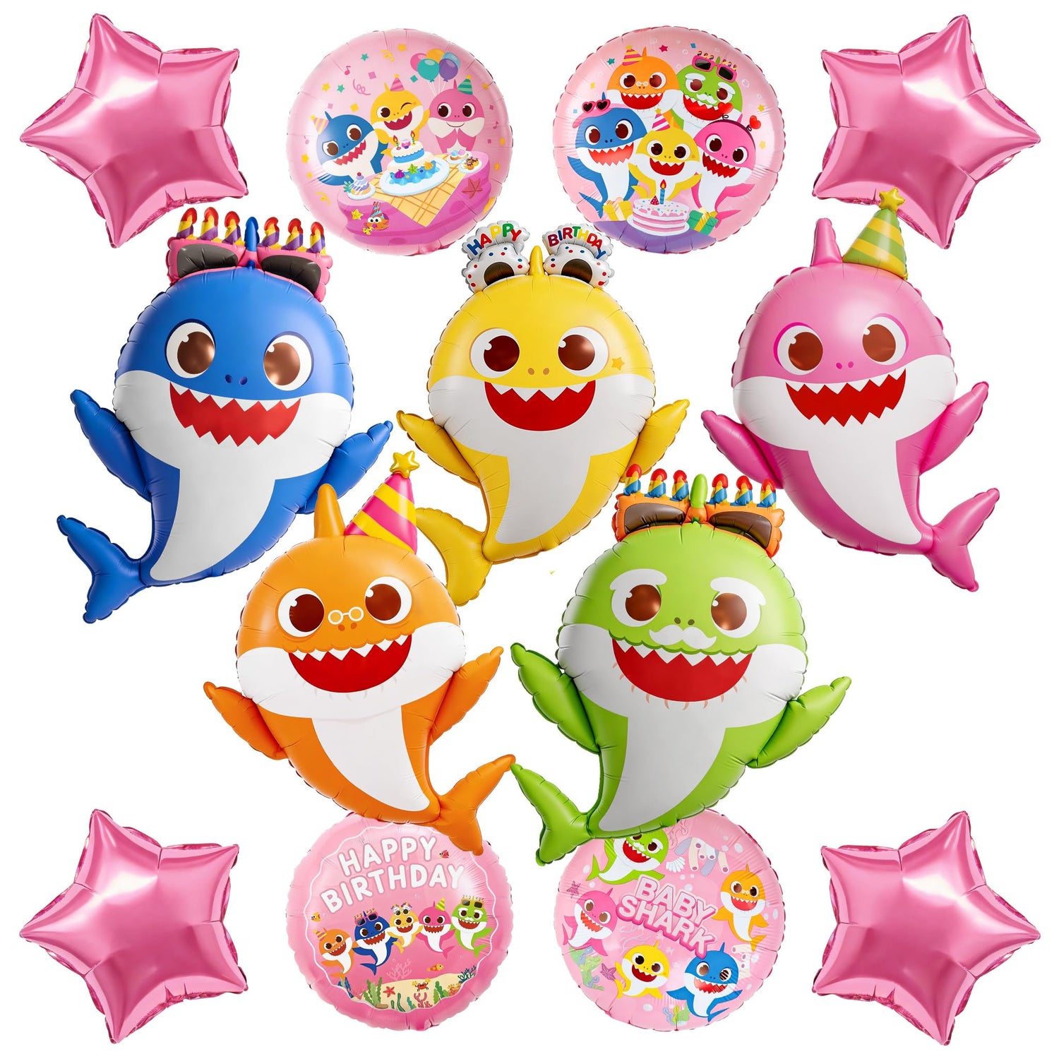 Baby Shark Pink Family Foil Balloons 13pcs