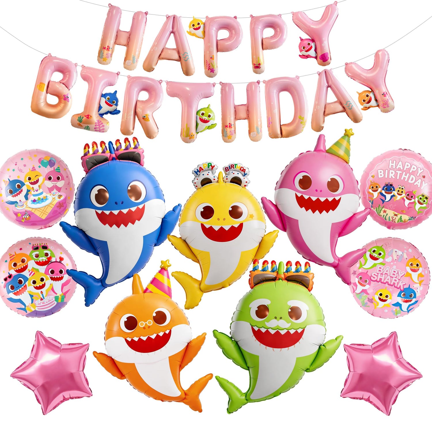 Baby Shark Pink Family Foil Balloons 13pcs