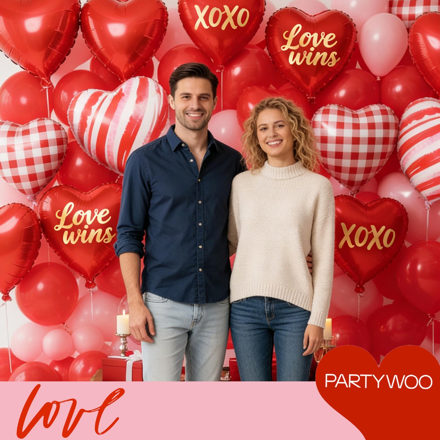 Red-LG04 Foil Heart Balloons 15pcs (18 inch)