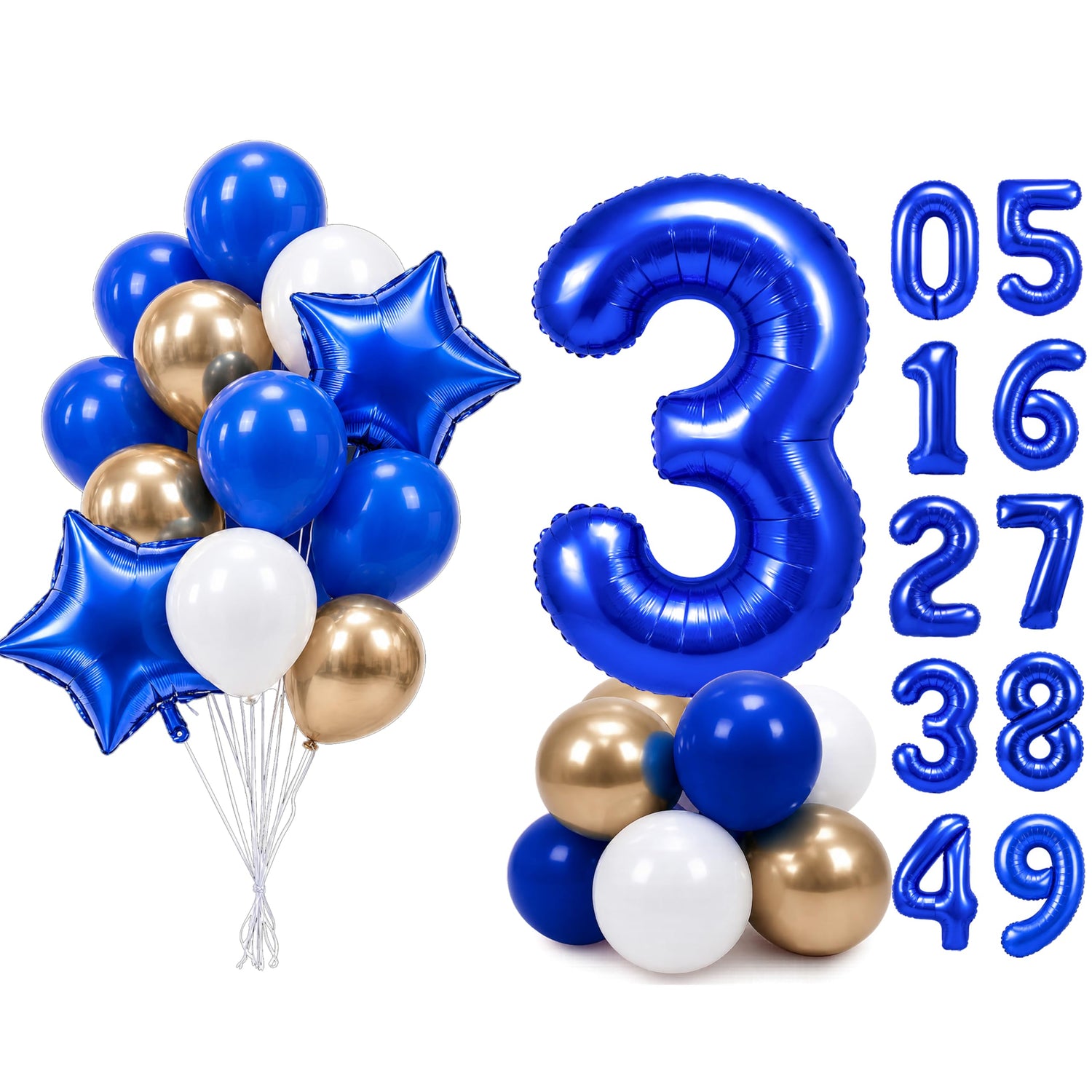 Dark Blue Number 3 Balloon Set 25pcs (40 inch)