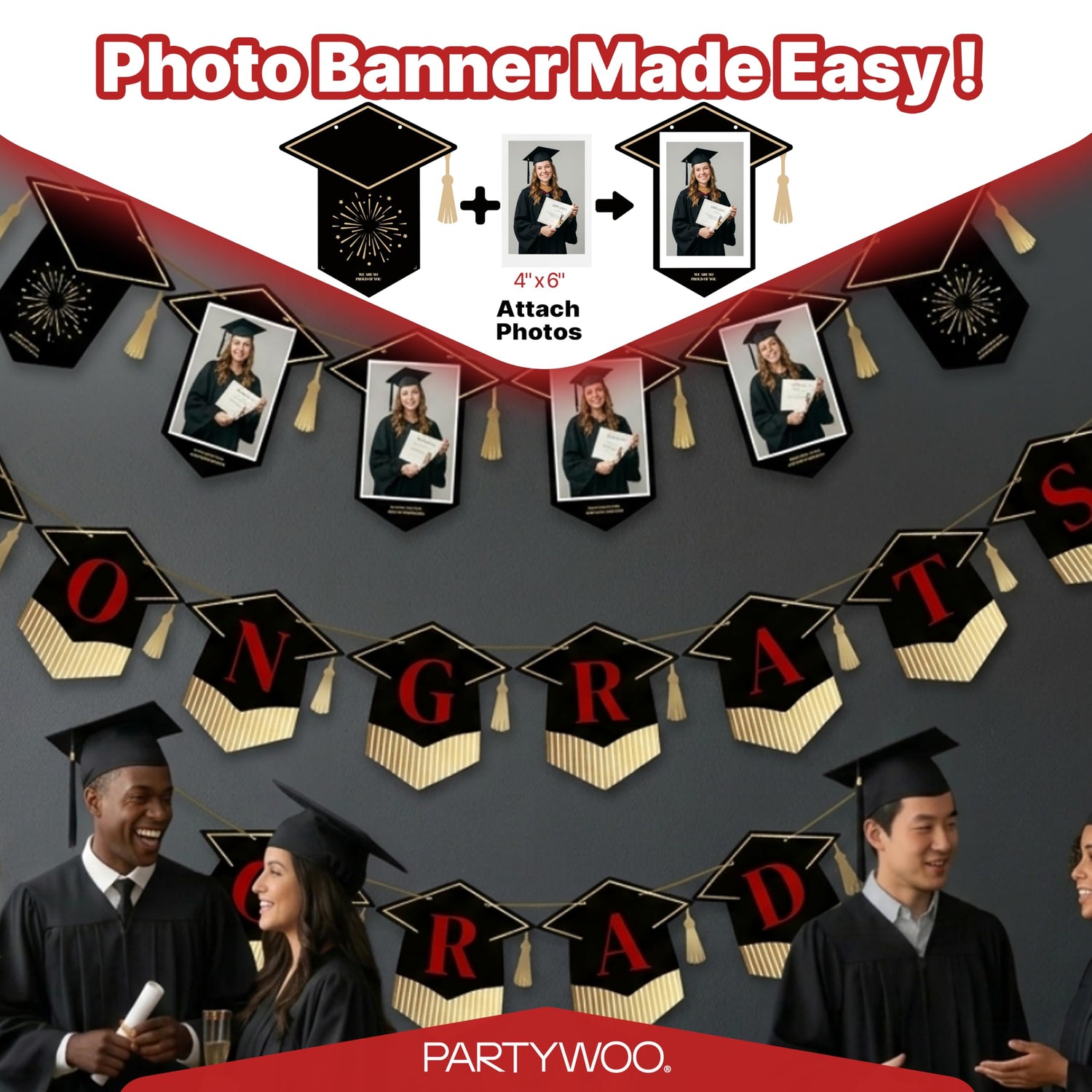 Red & Black Graduation Banner Decorations 2pcs