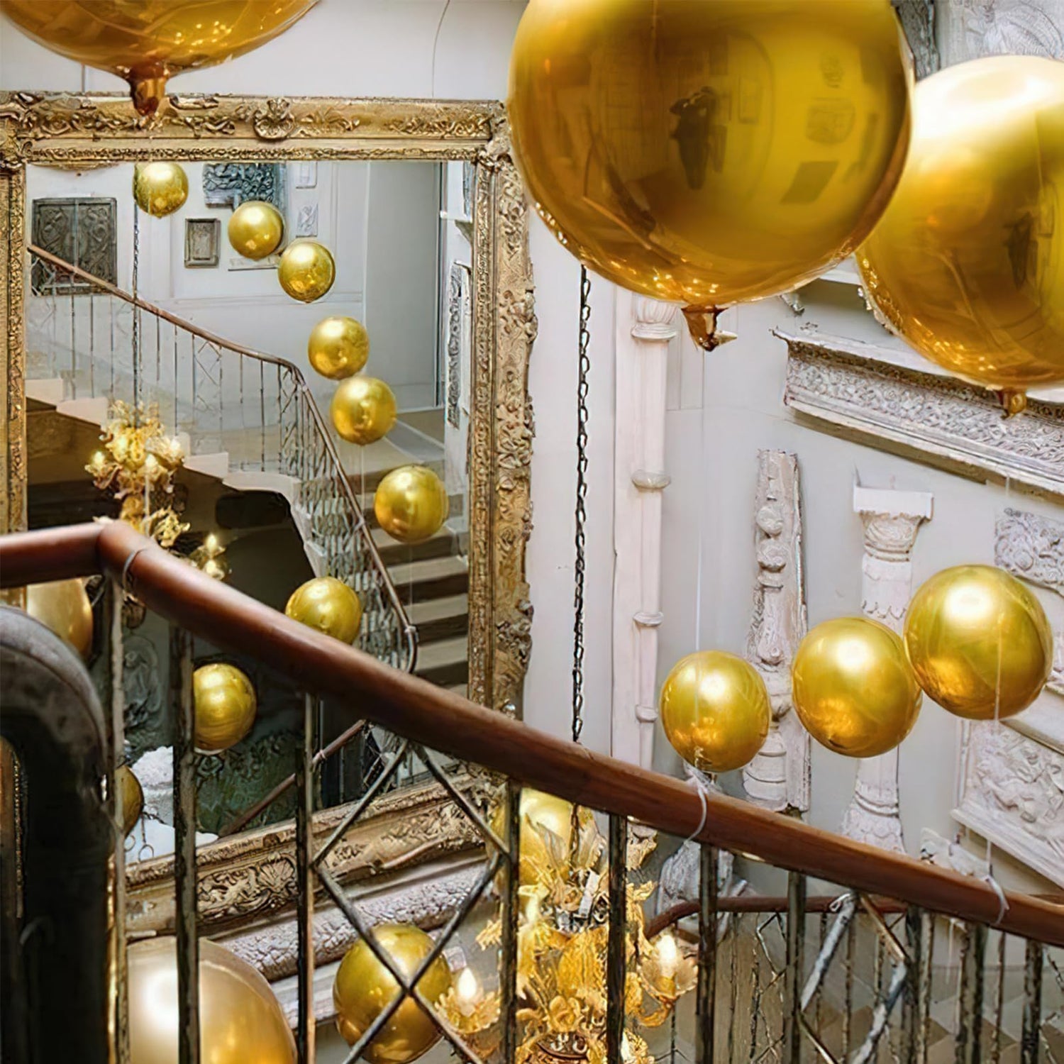 PartyWoo Metallic Gold Foil Balloons 6pcs 22 Inch Large Round Foil Big Giant 4D Jumbo Inflatable Mirror Ball Mylar Balloons for Graduation Birthday Baby Shower Anniversary Tea Party Decorations