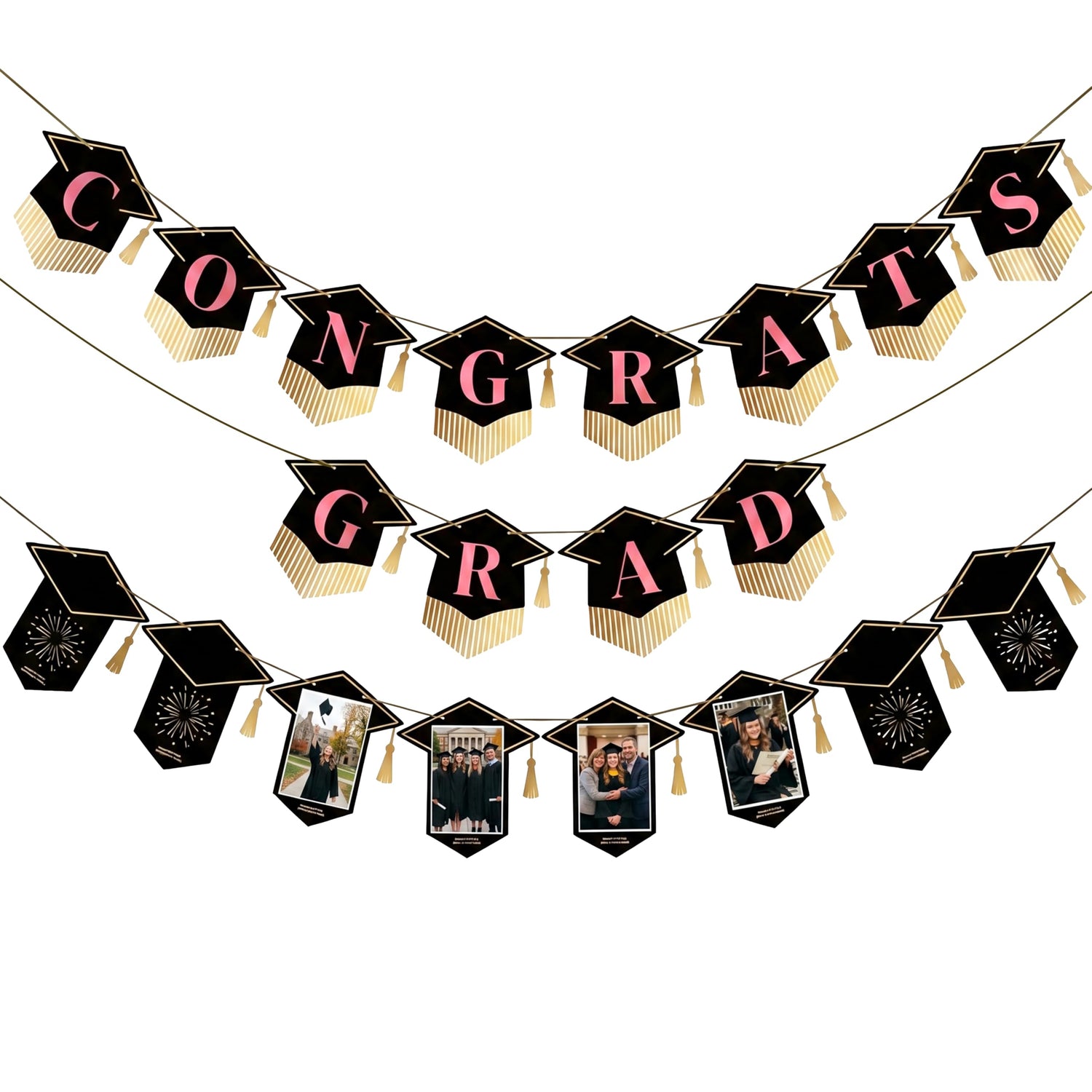 Pink & Gold Graduation Banner Decorations 2pcs
