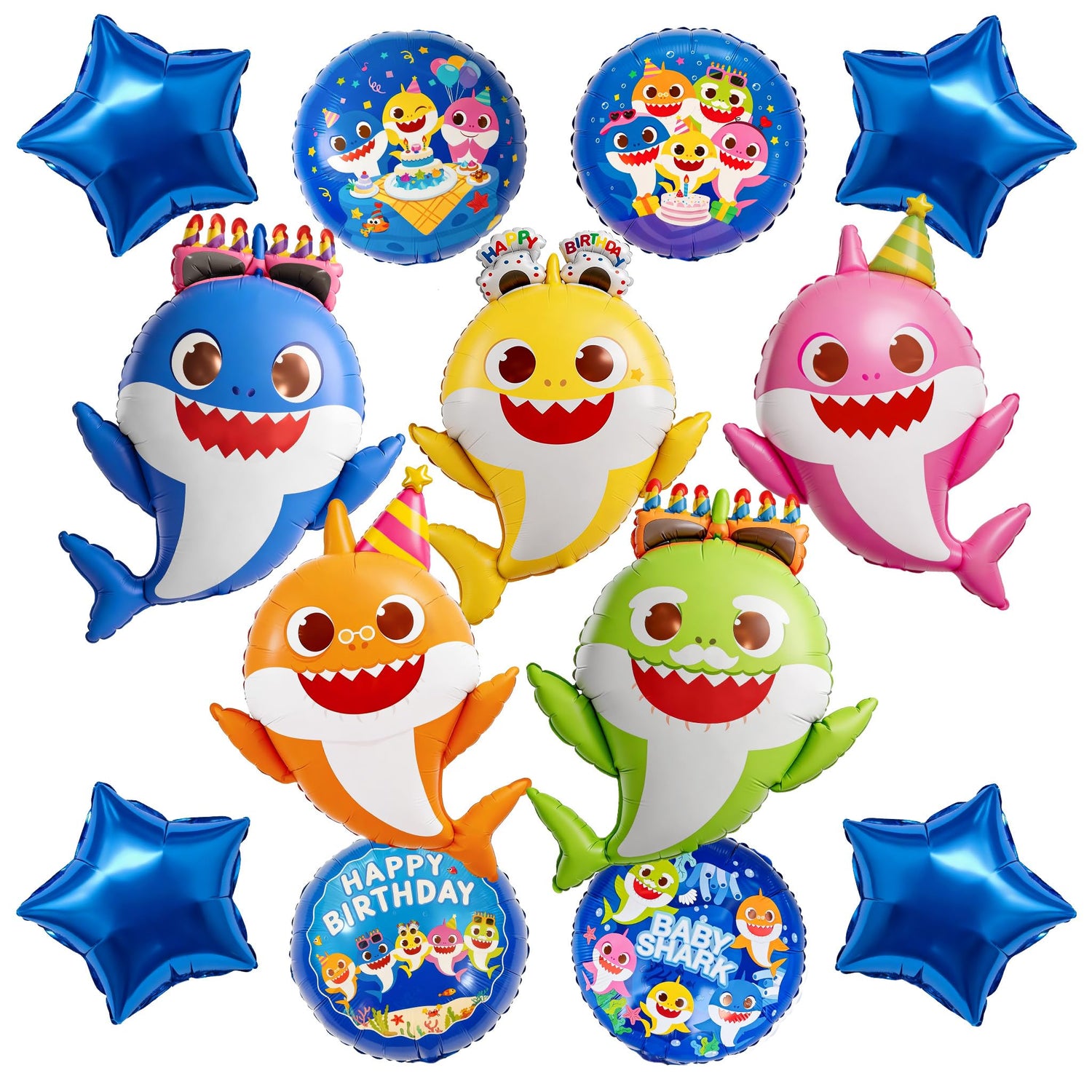 Baby Shark Blue Family Foil Balloons 13pcs