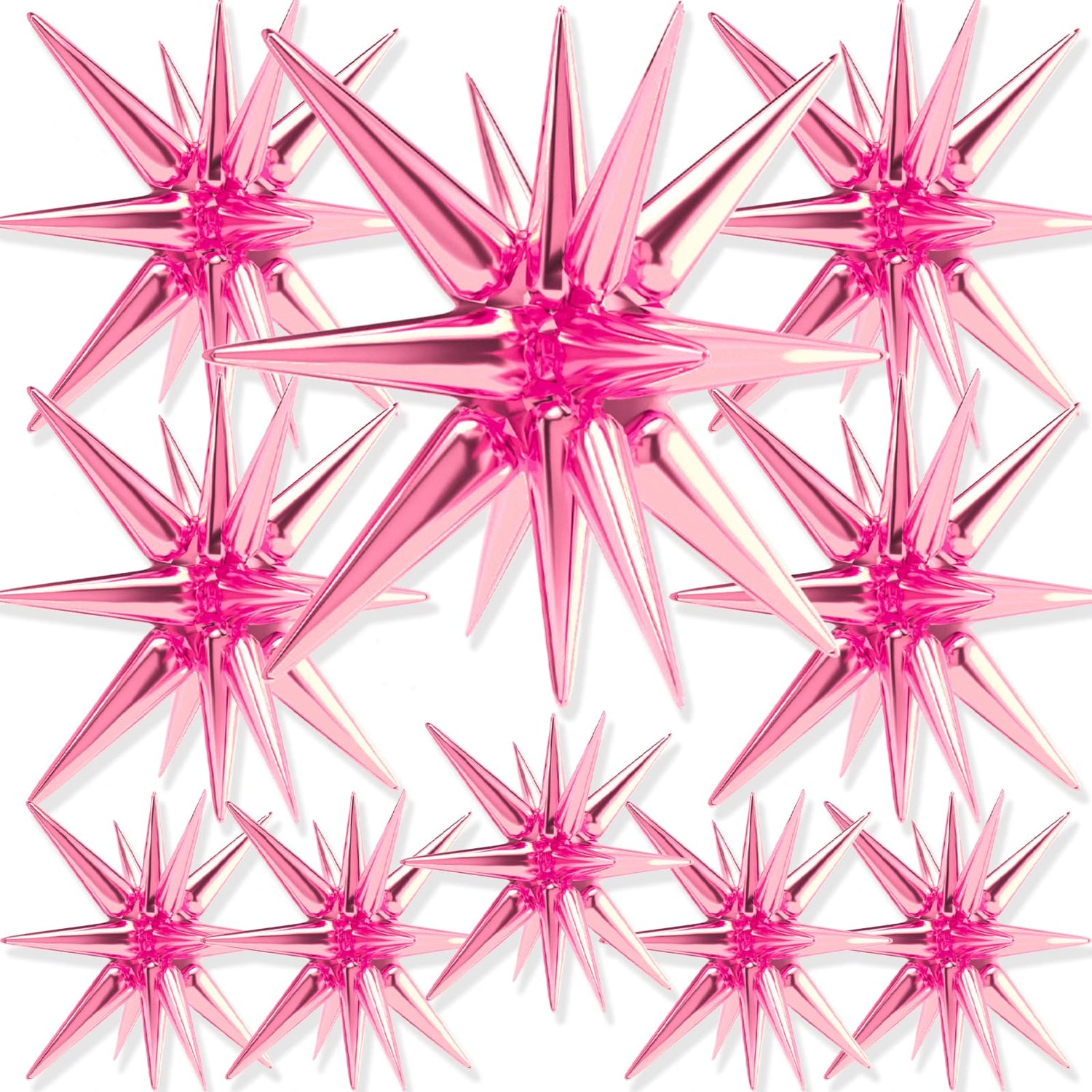 PartyWoo Pink Star Foil Balloons 10 pcs Different Sizes Pack of 42 27 22 Inch Large Spike Starburst Mylar Pearl Pink Balloons and Ribbon for Graduation Baby Shower Birthday Party Decorations