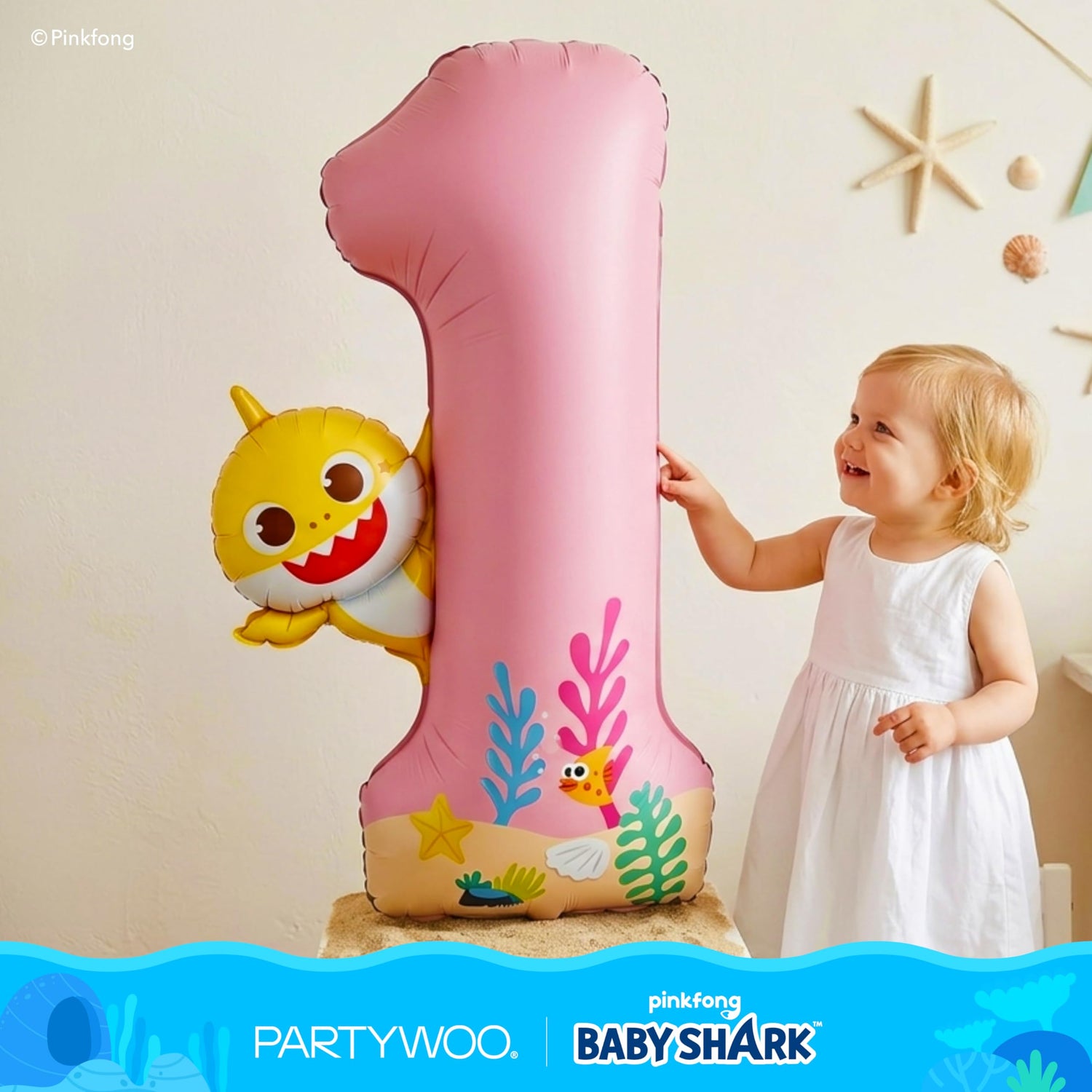 Baby Shark Pink Foil Number 1 Balloon 40 Inch