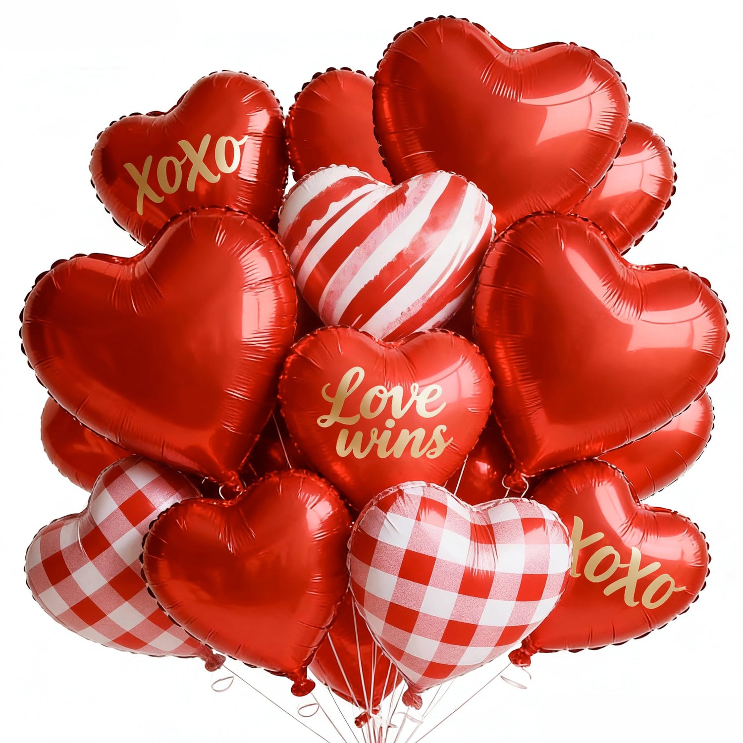 PartyWoo Valentine's Balloons 15pcs 24 18 Inch Red Foil Heart Balloons Set for Romantic Valentine's Day Galentine's Day Wedding Anniversary Engagement Bridal Shower Proposal Party Decorations