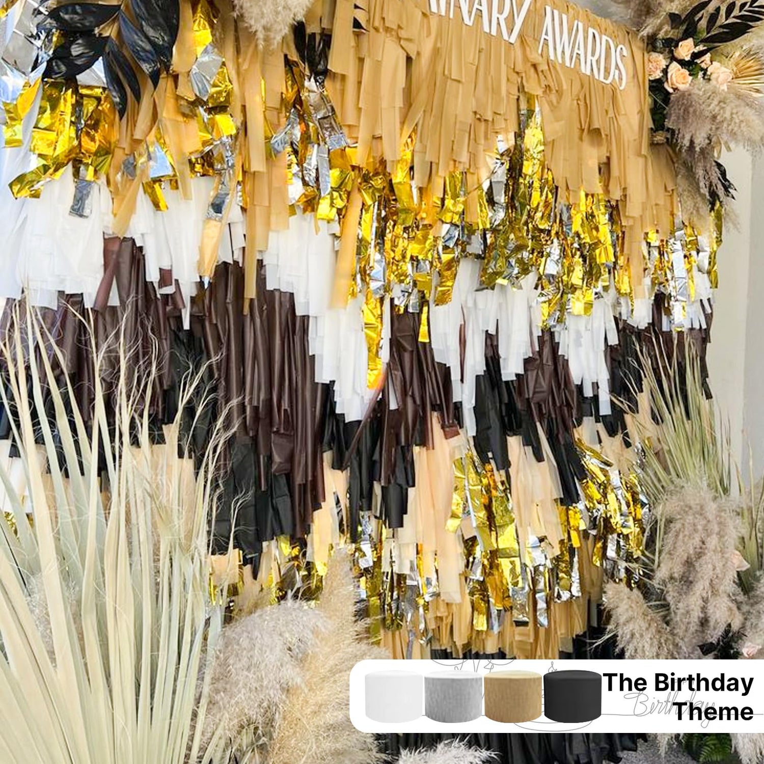 Gold & White Crepe Paper 6pcs