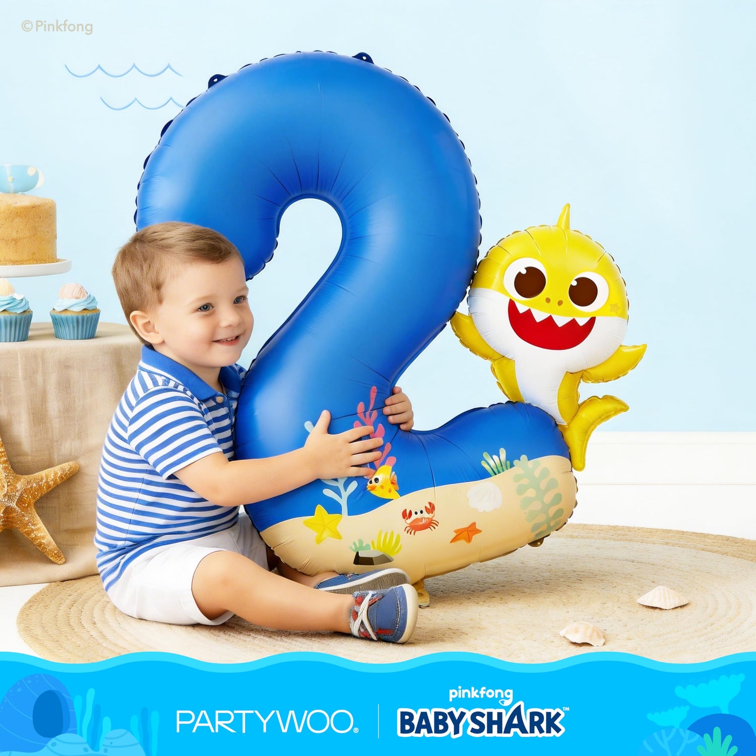 Baby Shark Blue Foil Number 2 Balloon 40 Inch