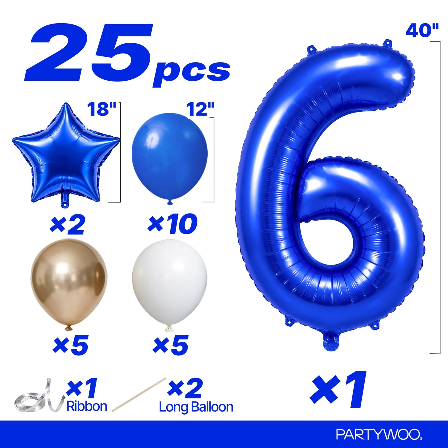 Dark Blue Number 6 Balloon Set 25pcs (40 inch)