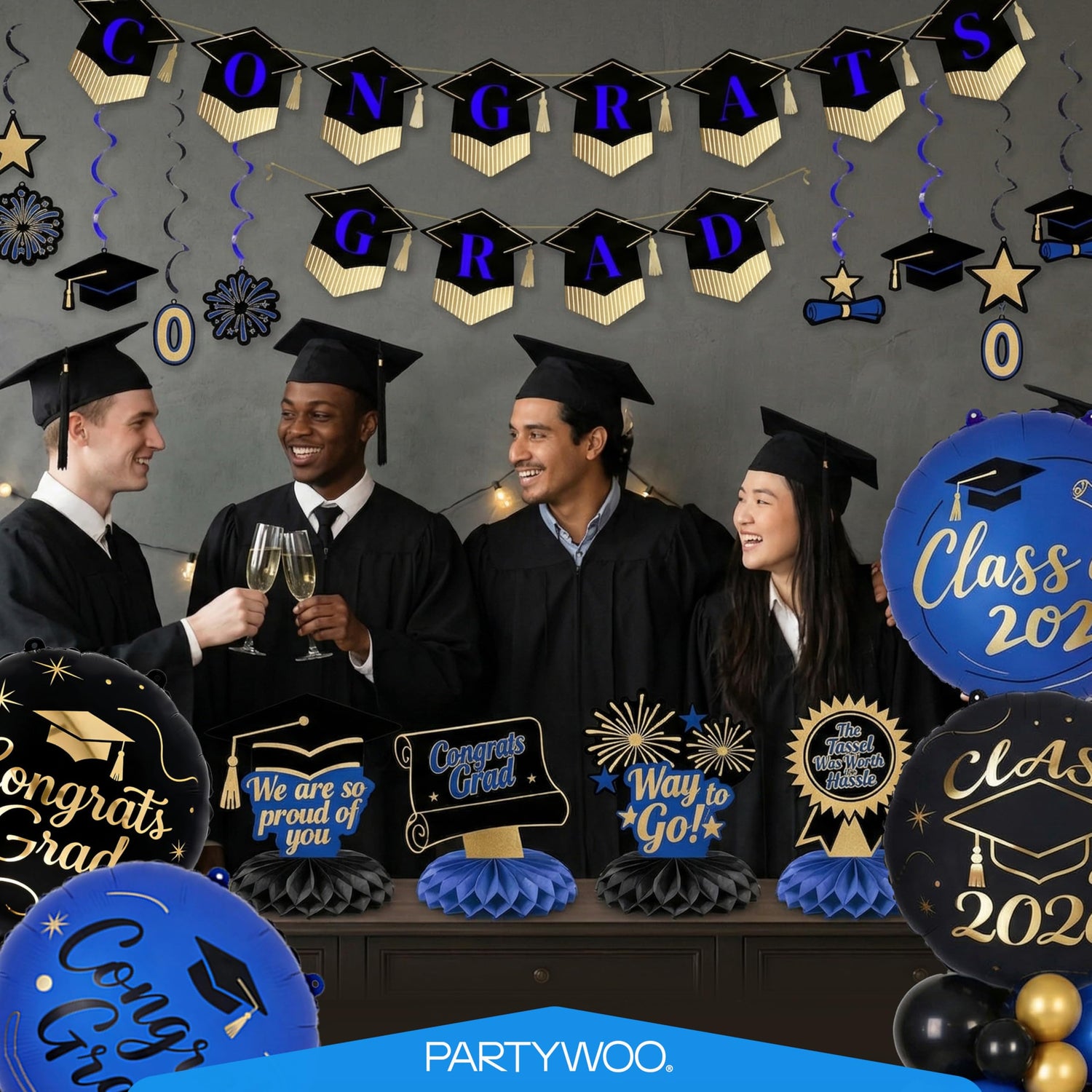 Blue & Gold Graduation Decorations 19pcs