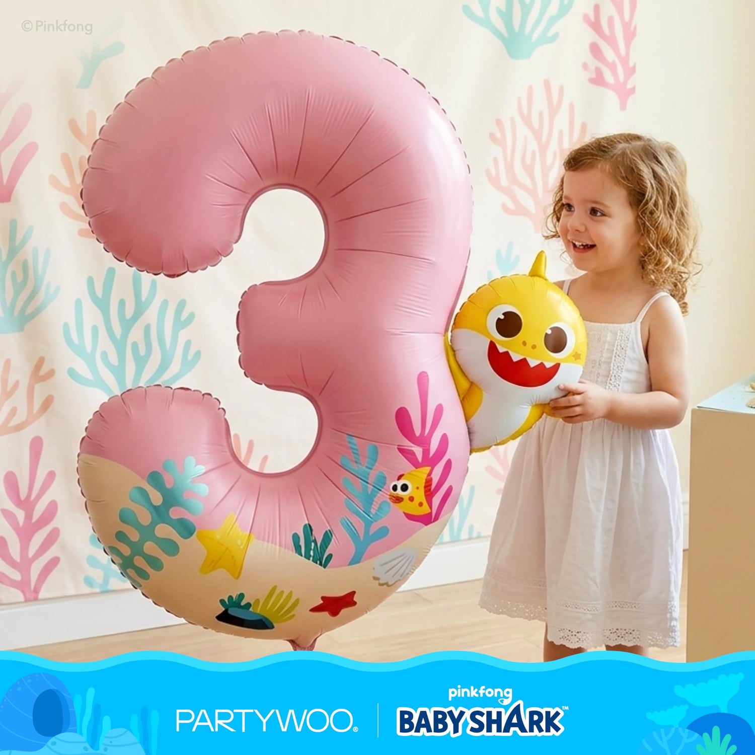 Baby Shark Pink Foil Number 3 Balloon 40 Inch