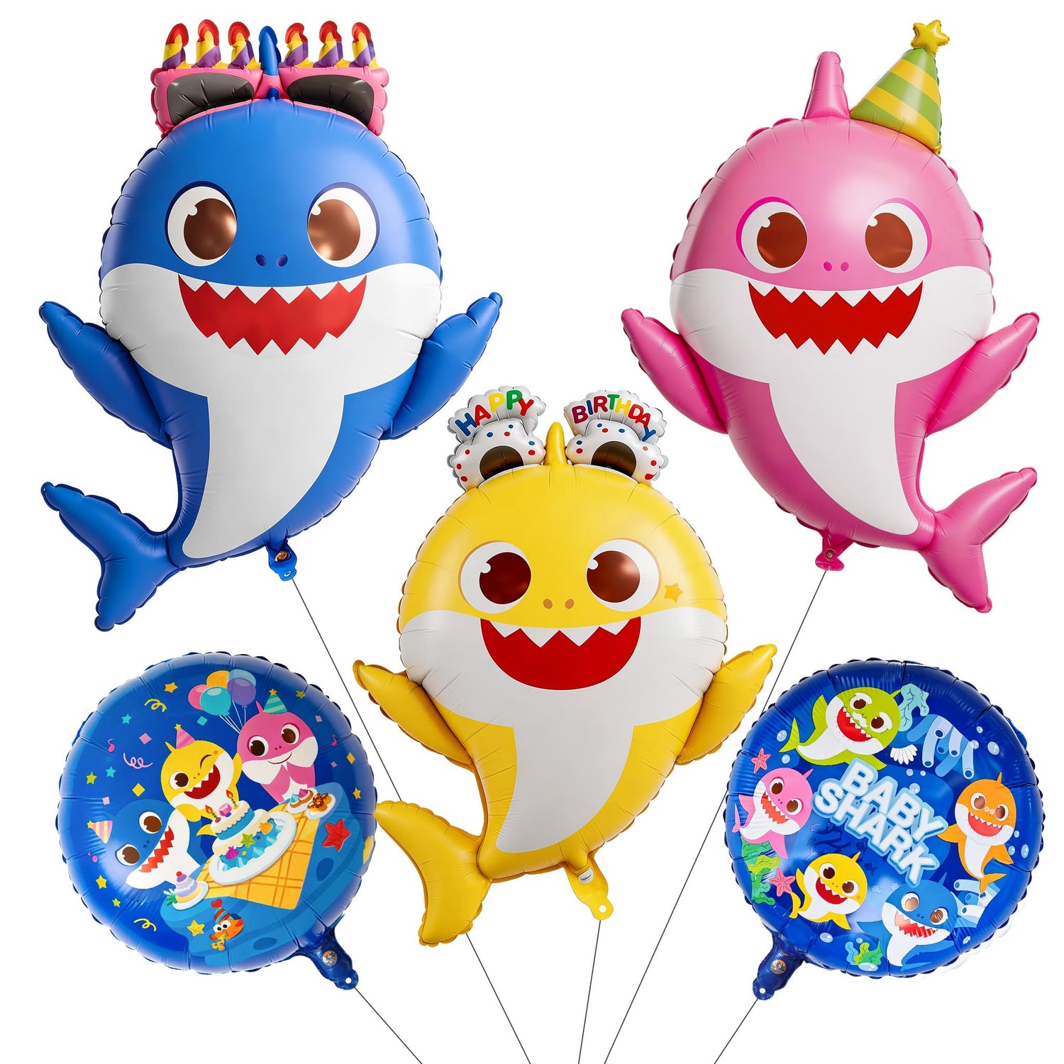 Baby Shark Blue Family Foil Balloons 5pcs