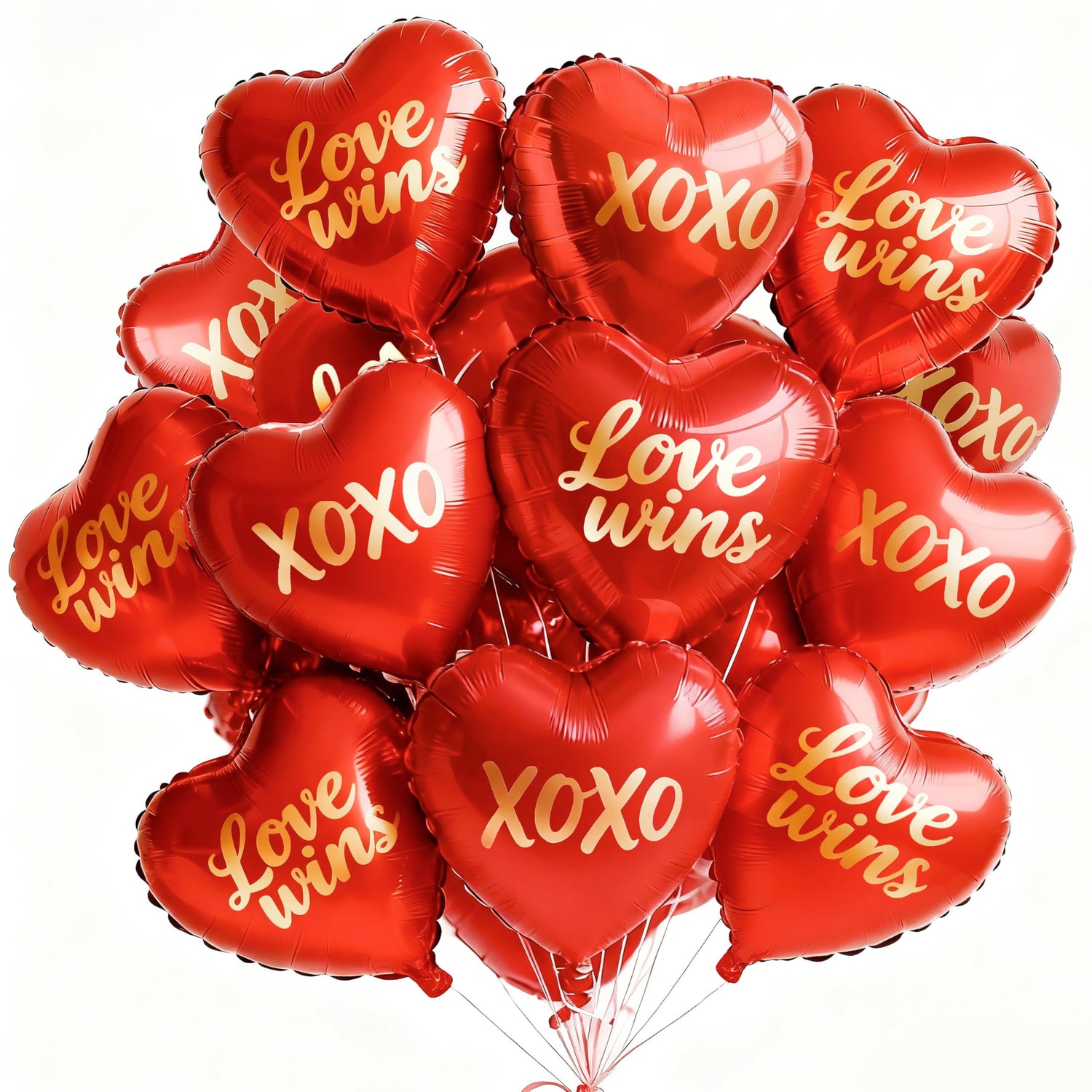 PartyWoo Valentine's Balloons 15pcs 18 Inch Foil Love XOXO Red Heart Balloons Set for Romantic Valentine's Day Galentine's Day Wedding Anniversary Engagement Bridal Shower Proposal Party Decorations