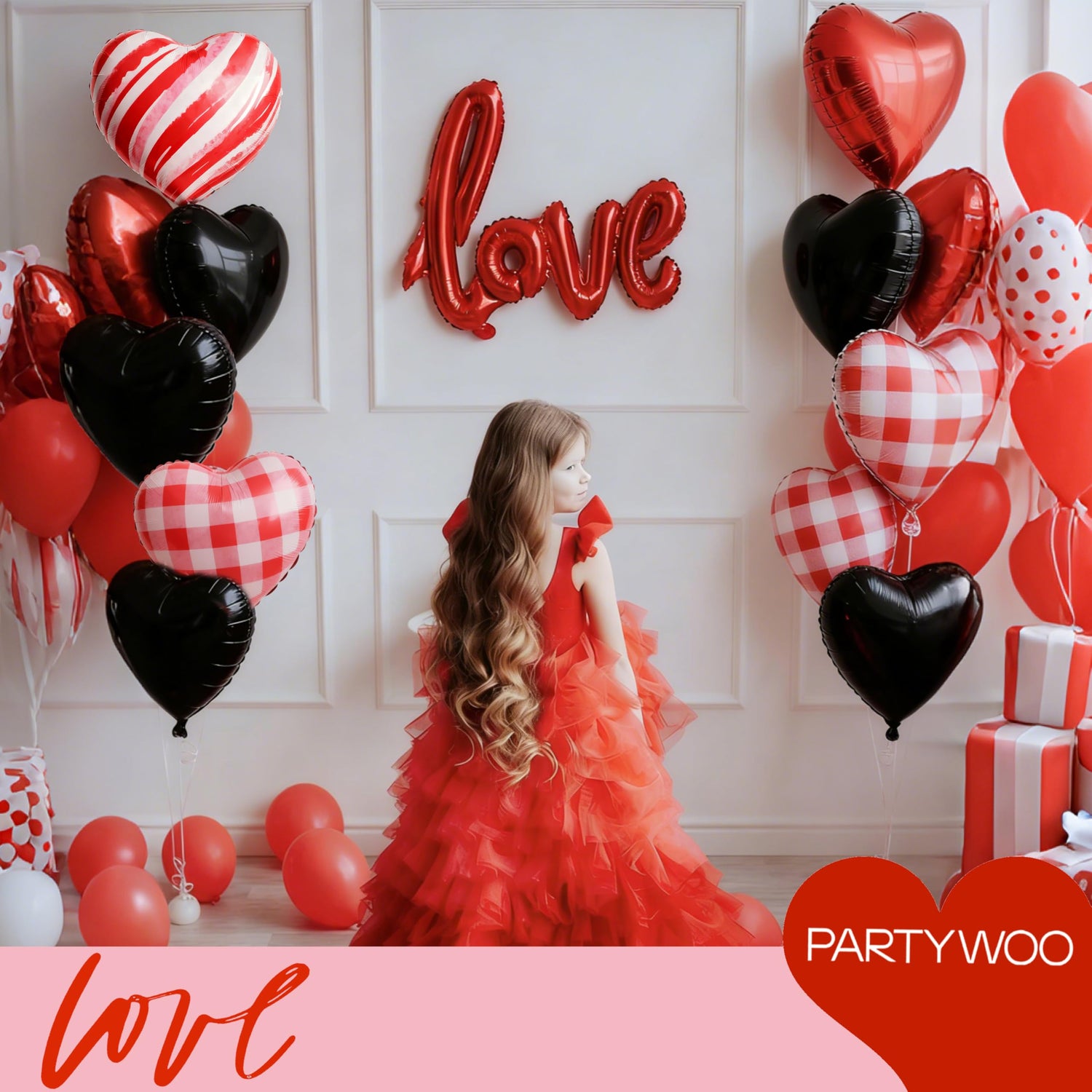 Red & Black Foil Heart Balloons 15pcs (18 inch)