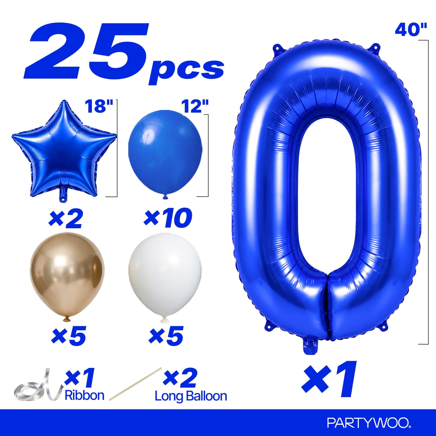 Dark Blue Number 0 Balloon Set 25pcs (40 inch)