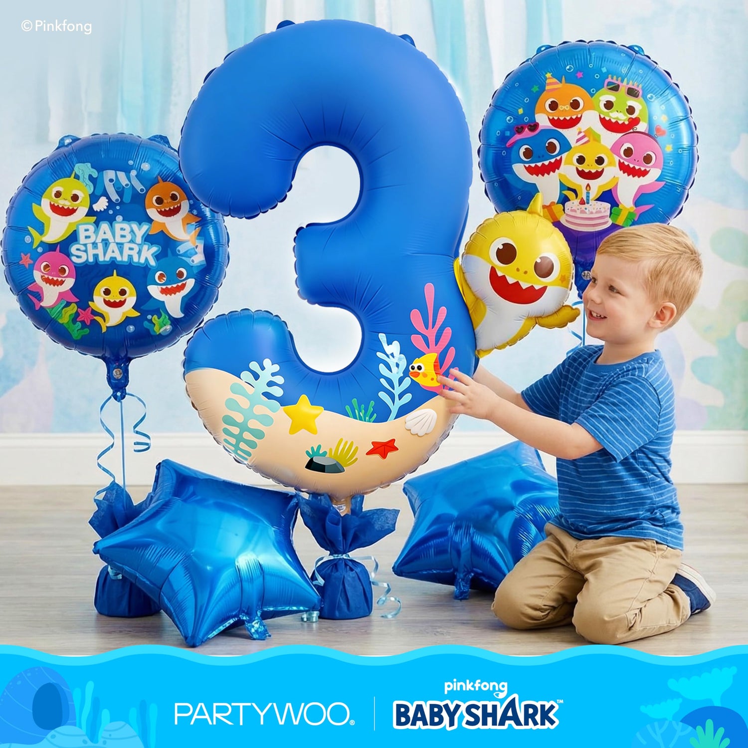 Baby Shark Blue Foil Number 3 Balloon 5pcs 40 18 Inch