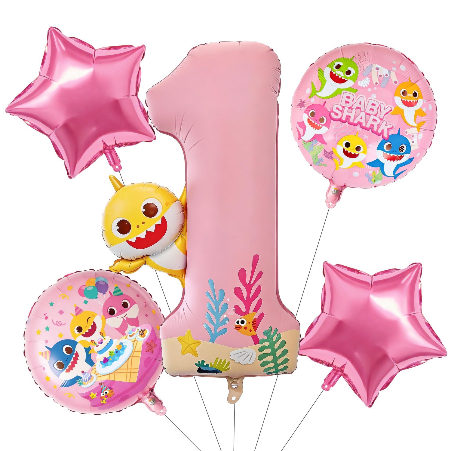 Baby Shark Pink Foil Number 1 Balloon 5pcs 40 18 Inch
