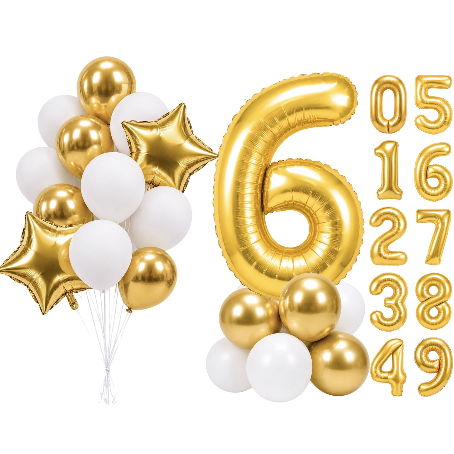 Gold-LG01 Number 6 Balloon Set 25pcs (40 inch)