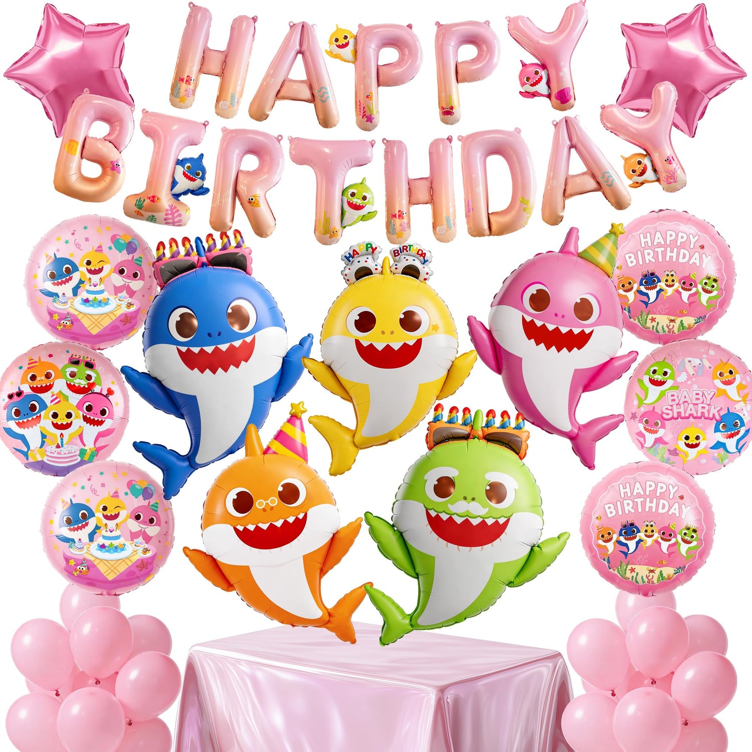 Baby Shark Pink Family Foil Balloons 37pcs