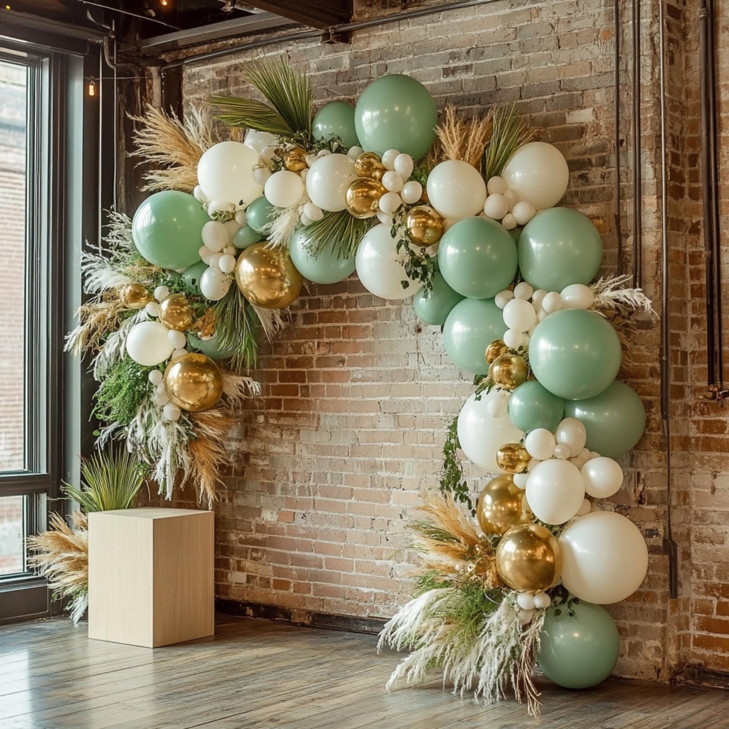 Green & White & Gold Balloons 152pcs