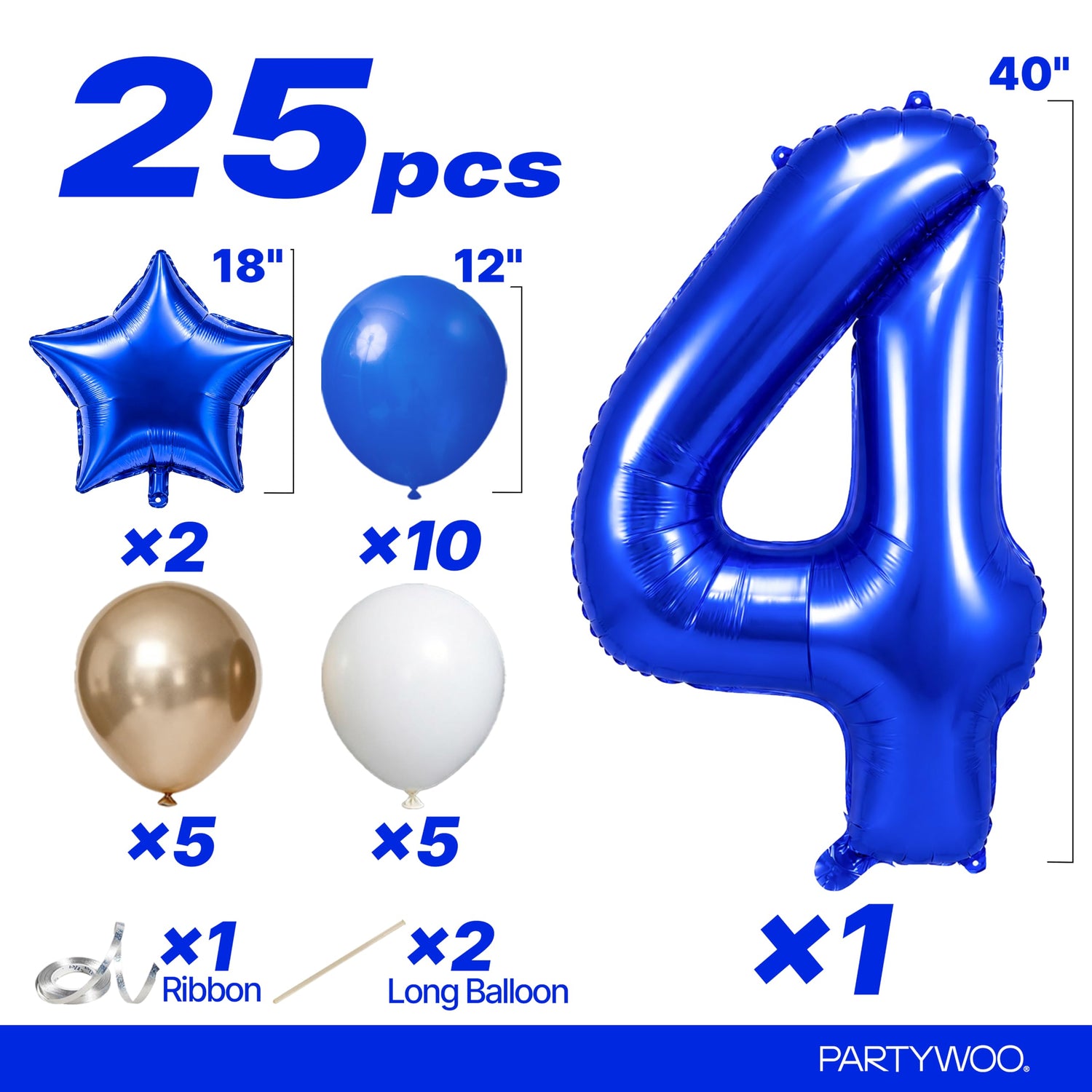 Dark Blue Number 4 Balloon Set 25pcs (40 inch)