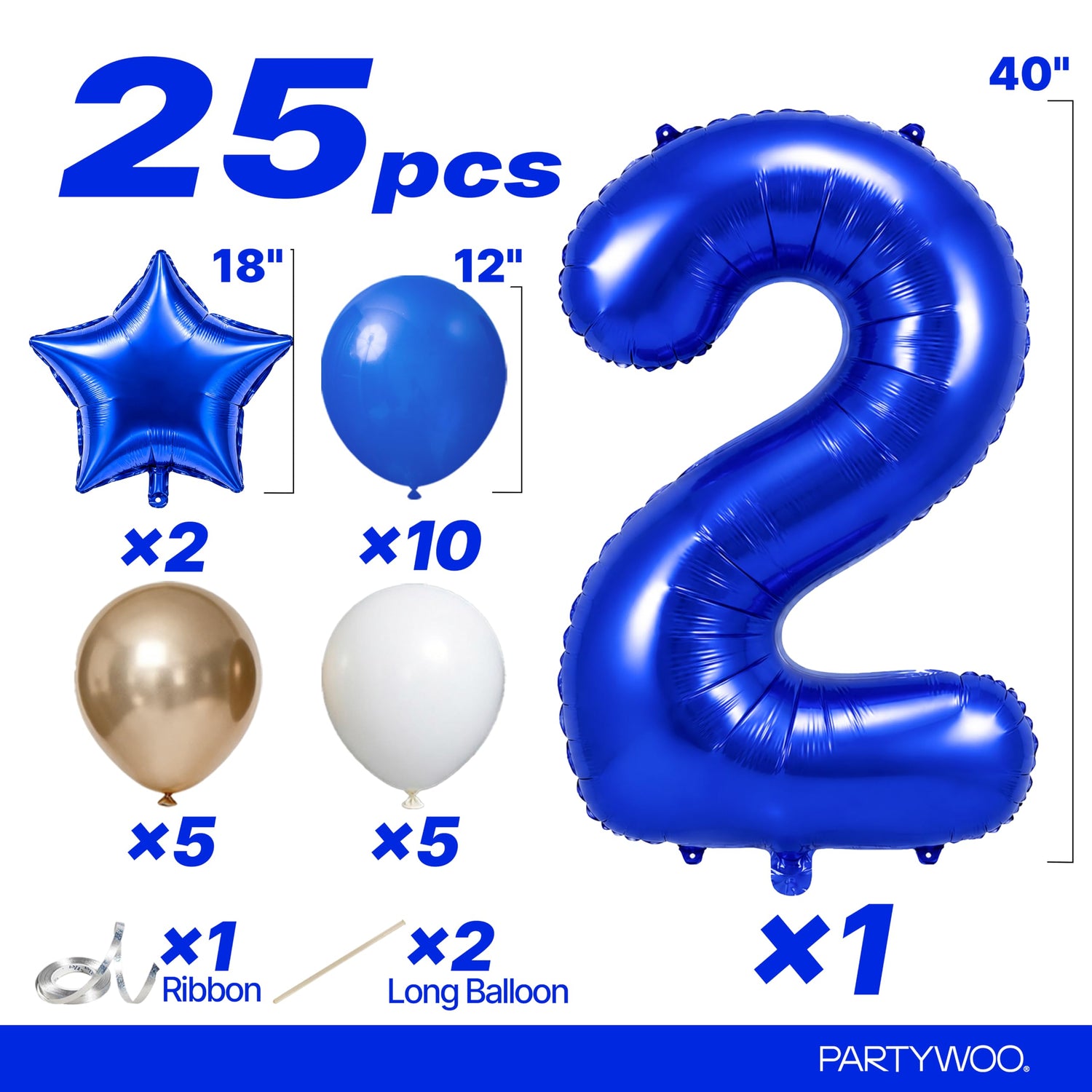 Dark Blue Number 2 Balloon Set 25pcs (40 inch)