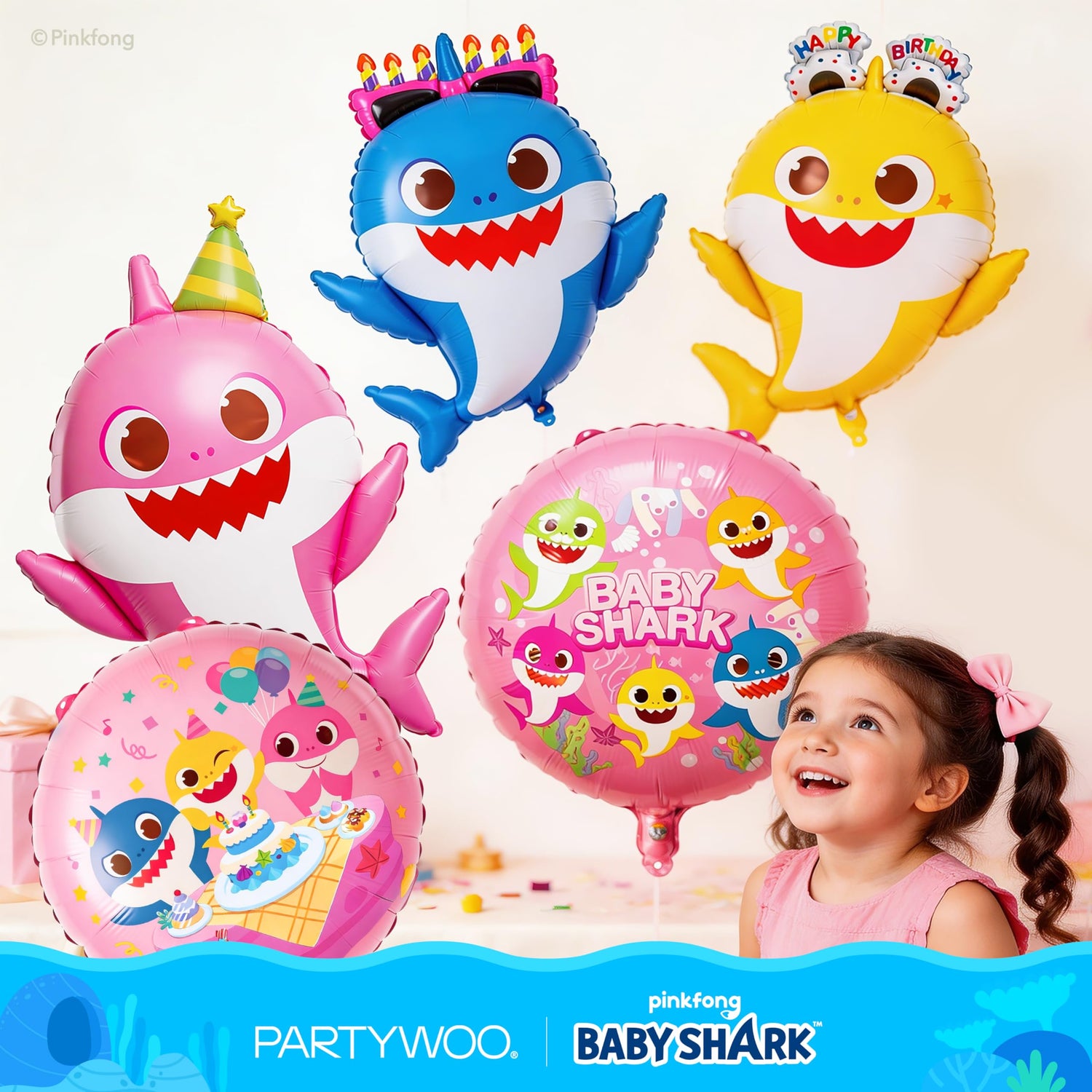 Pink Baby Shark Balloon Set 5pcs
