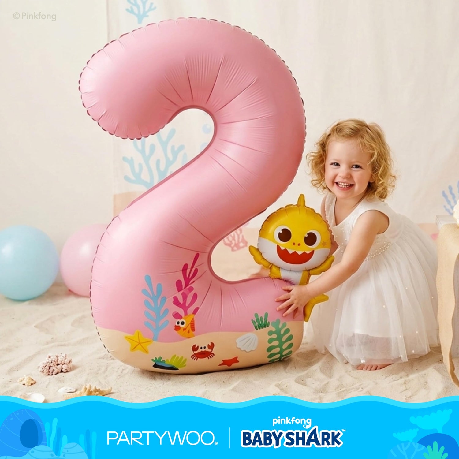 Baby Shark Pink Foil Number 2 Balloon 40 Inch