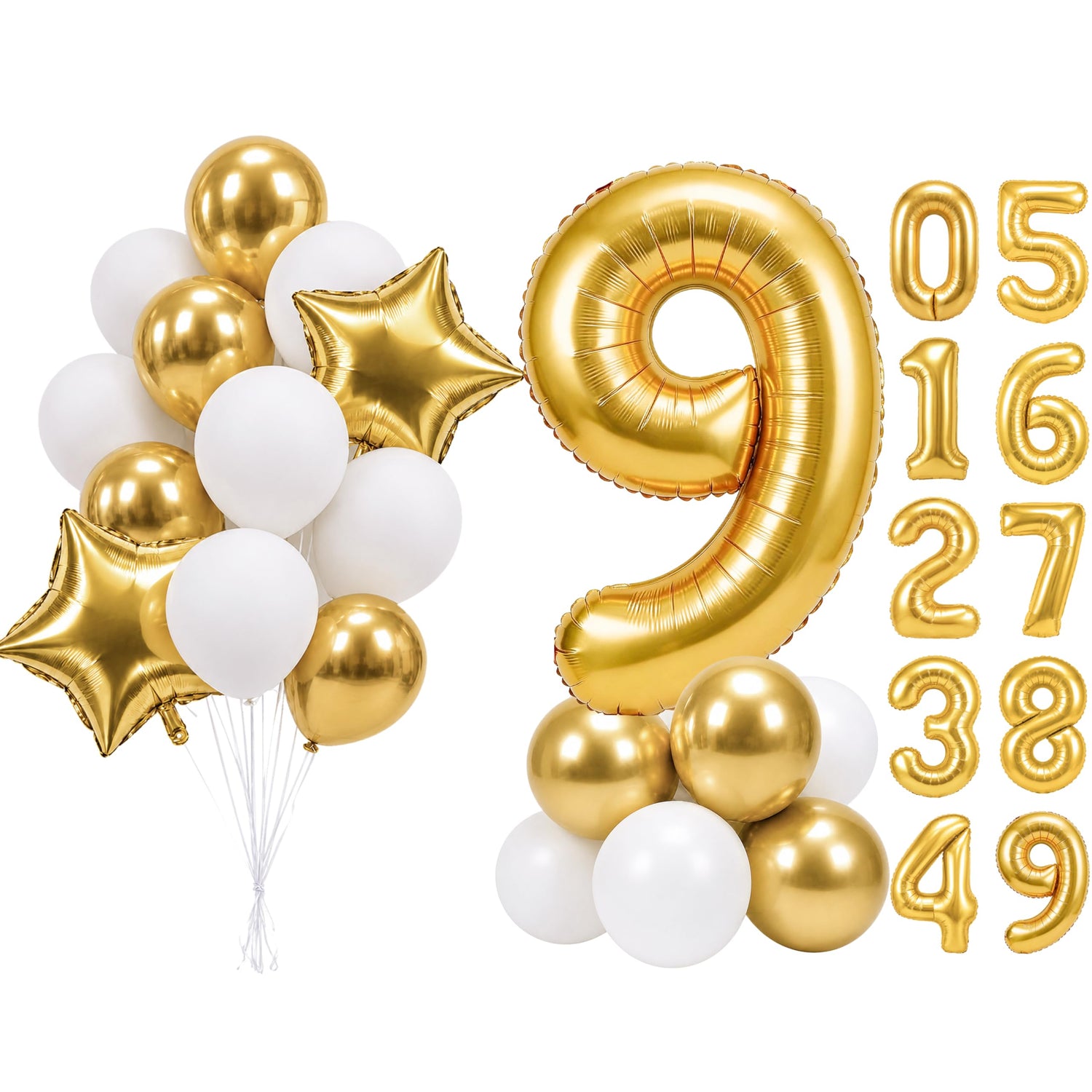 Gold-LG01 Number 9 Balloon Set 25pcs (40 inch)