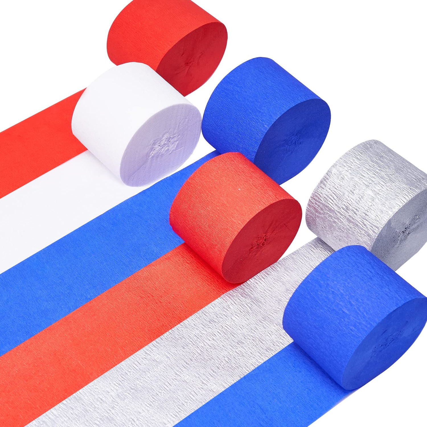 Red & Blue & White Crepe Paper 6pcs