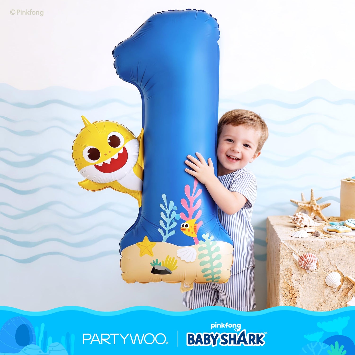 Baby Shark Blue Foil Number 1 Balloon 40 Inch