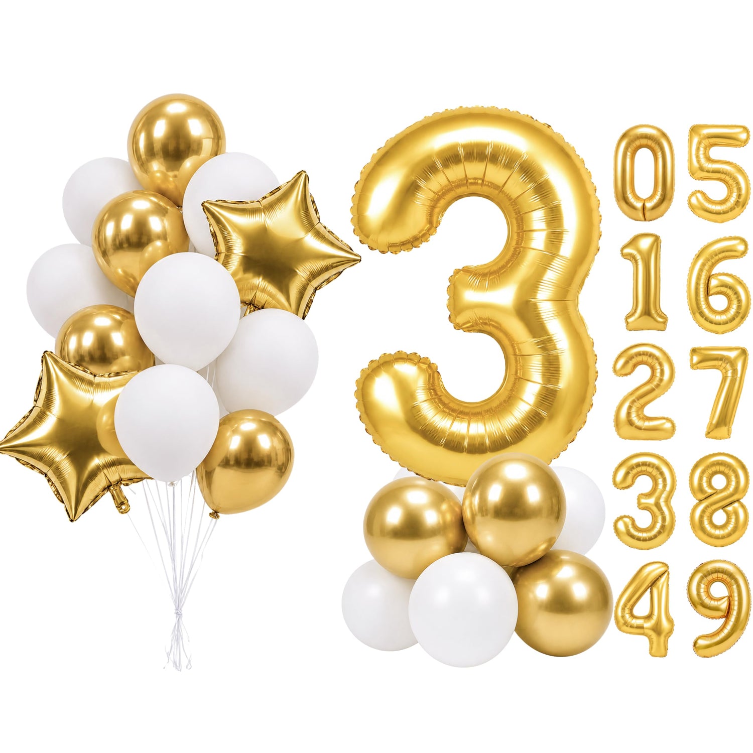 Gold-LG01 Number 3 Balloon Set 25pcs (40 inch)