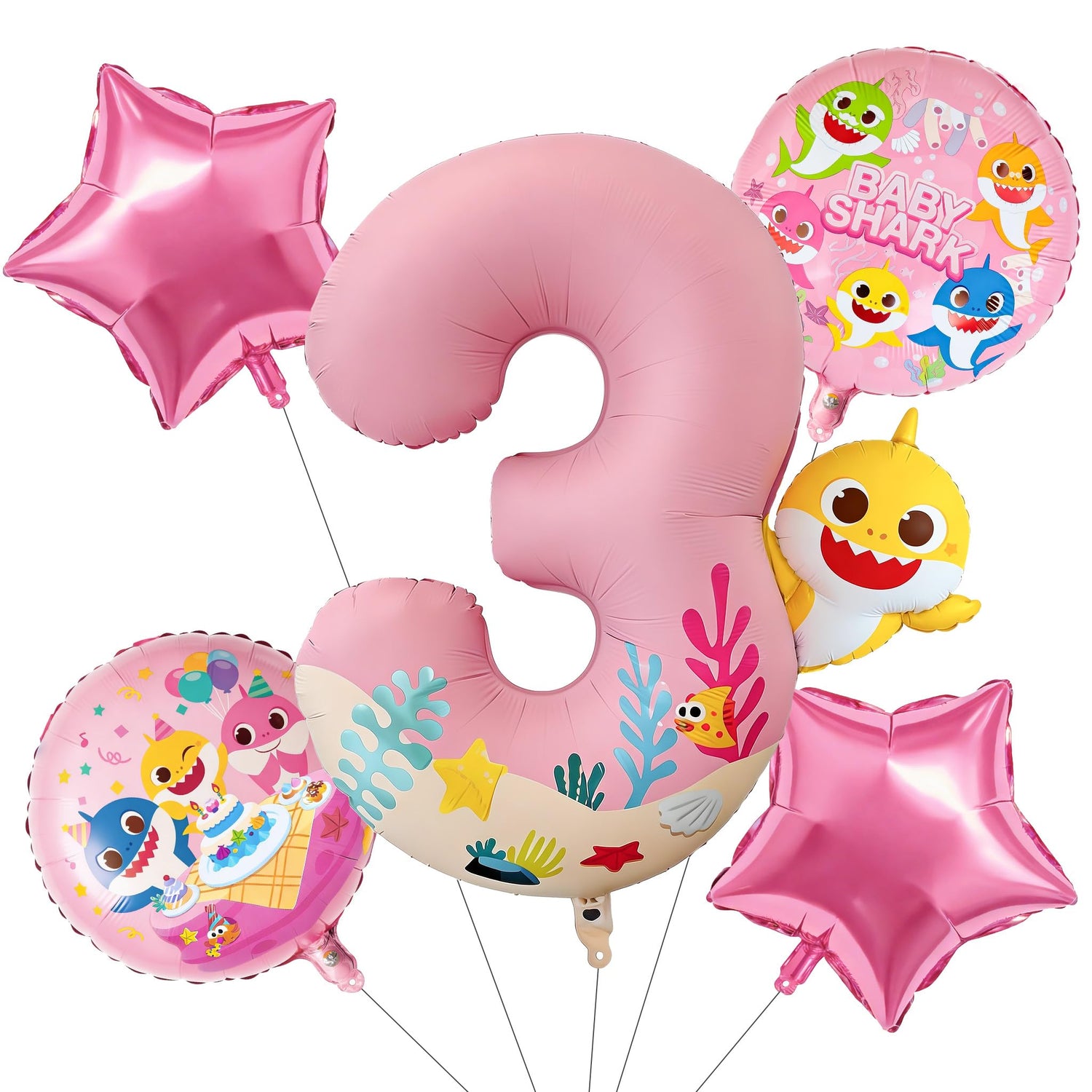 Baby Shark Pink Foil Number 3 Balloon 5pcs 40 18 Inch