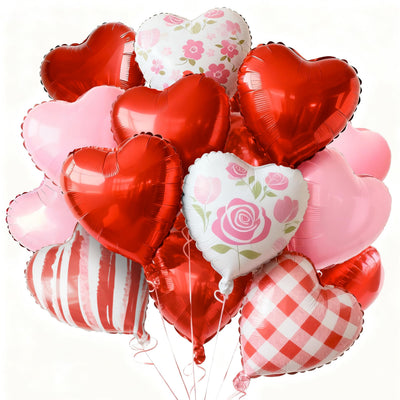PartyWoo Valentine's Balloons 15pcs 18 Inch Pink Red and White Foil Heart Balloons Set for Romantic Valentine's Day Galentine's Day Wedding Anniversary Engagement Bridal Shower Party Decorations