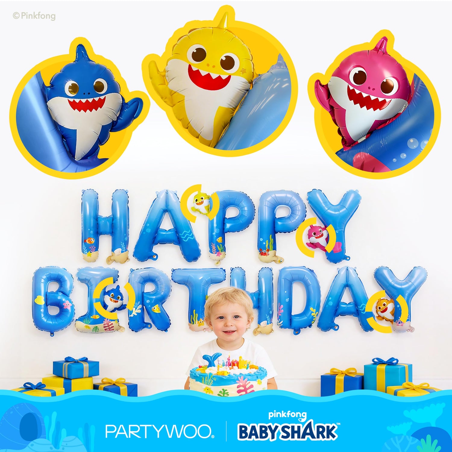 Baby Shark Blue Happy Birthday Banner Letter Balloons 16 Inch