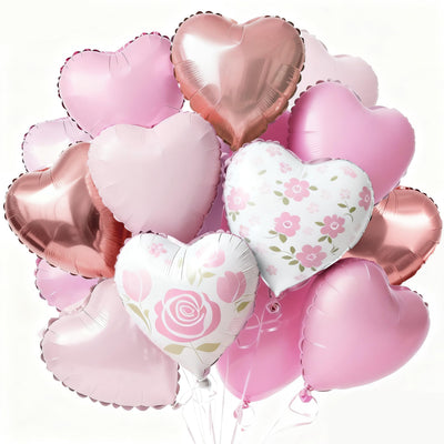PartyWoo Valentine's Balloons 15pcs 18 Inch Pink Rosegold Foil Heart Balloons for Romantic Valentine's Day Galentine's Wedding Anniversary Engagement Bridal Shower Proposal Party Decorations