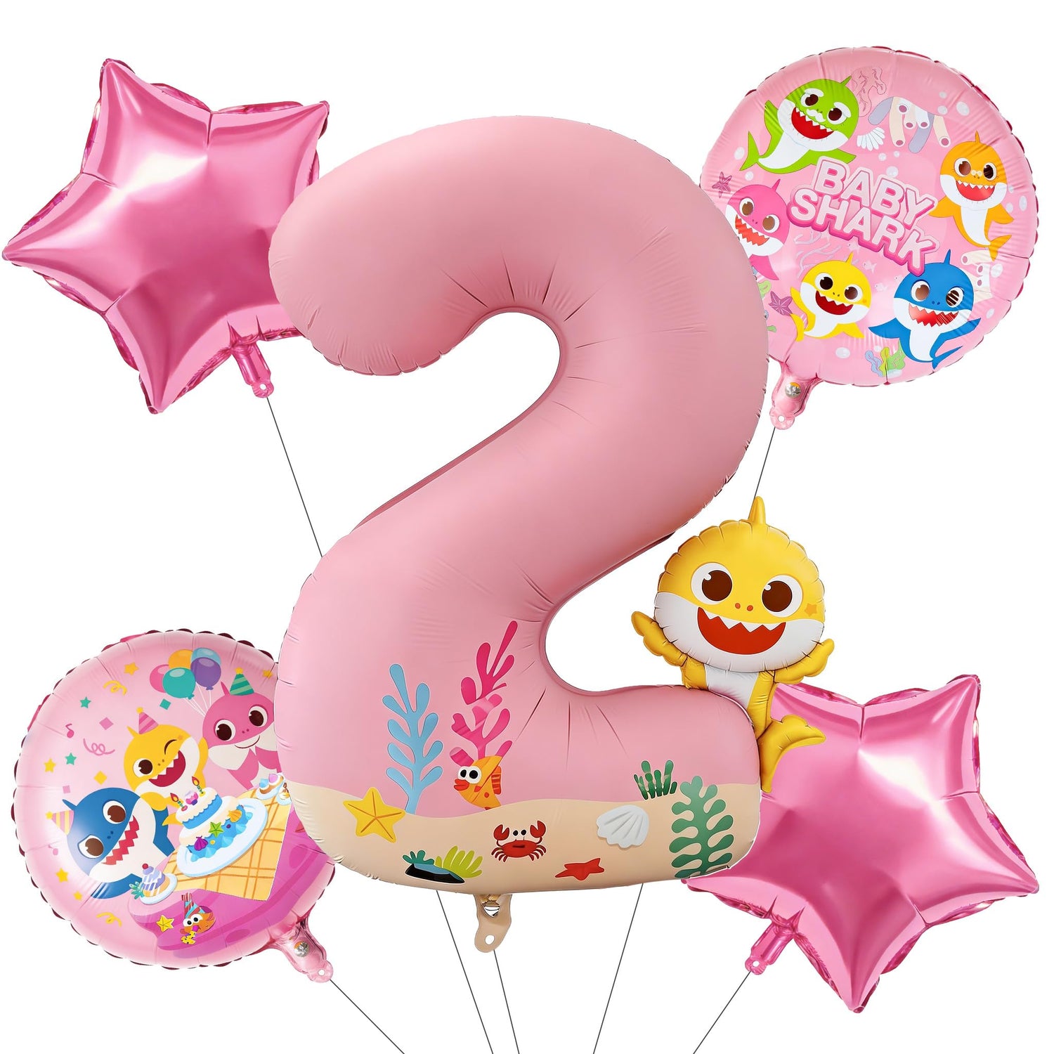 Baby Shark Pink Foil Number 2 Balloon 5pcs 40 18 Inch