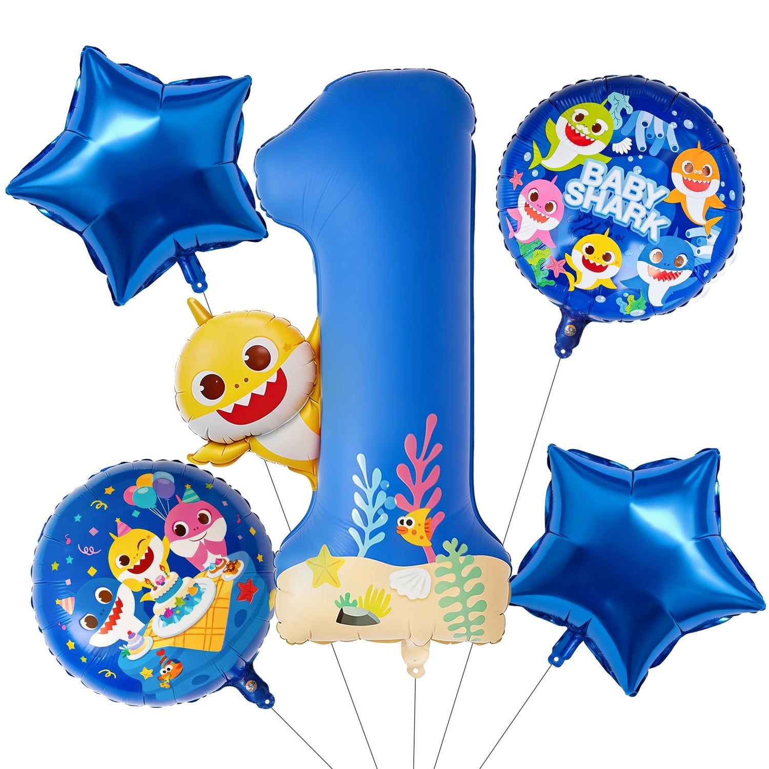 Baby Shark Blue Foil Number 1 Balloon 5pcs 40 18 Inch