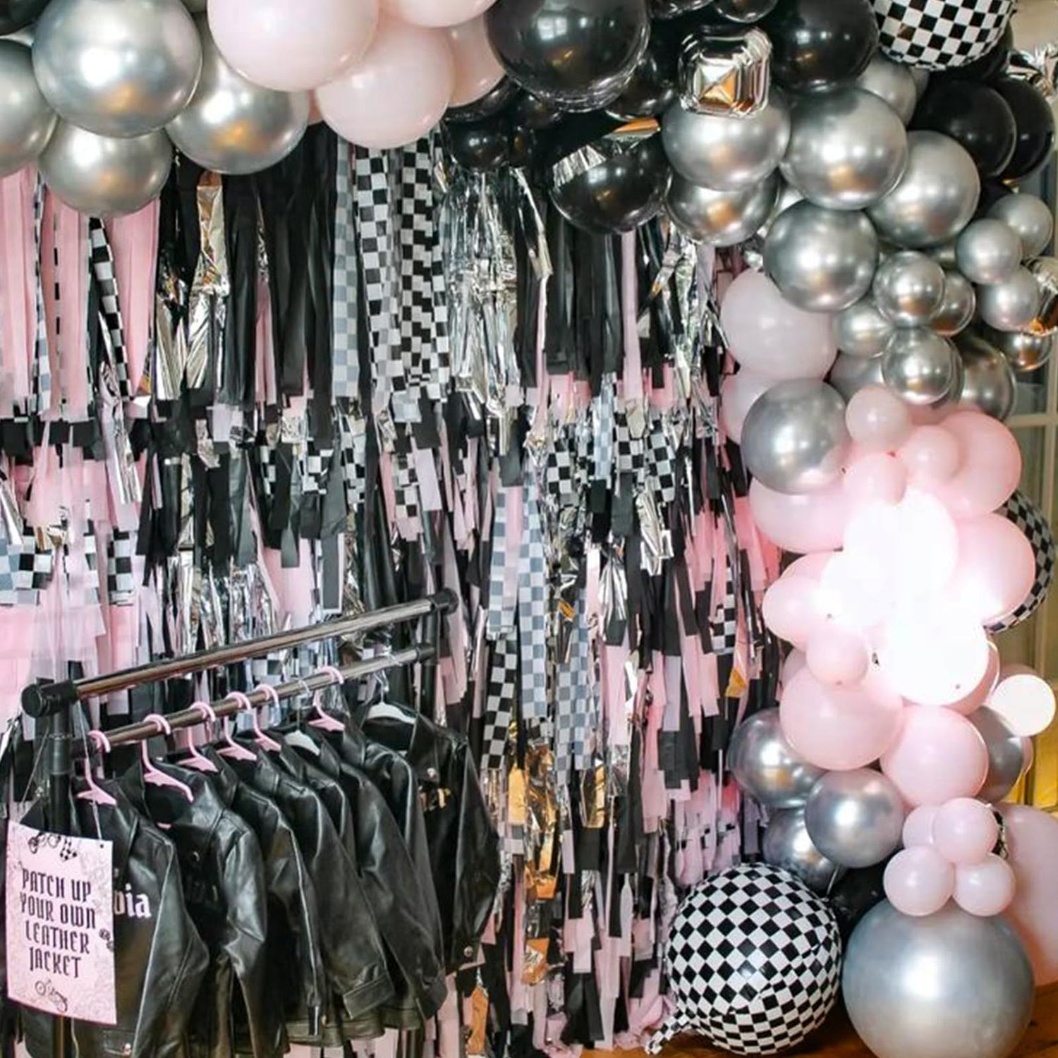 Black & White Checkerboard-LG02 Foil Balloons 6pcs (22 inch)
