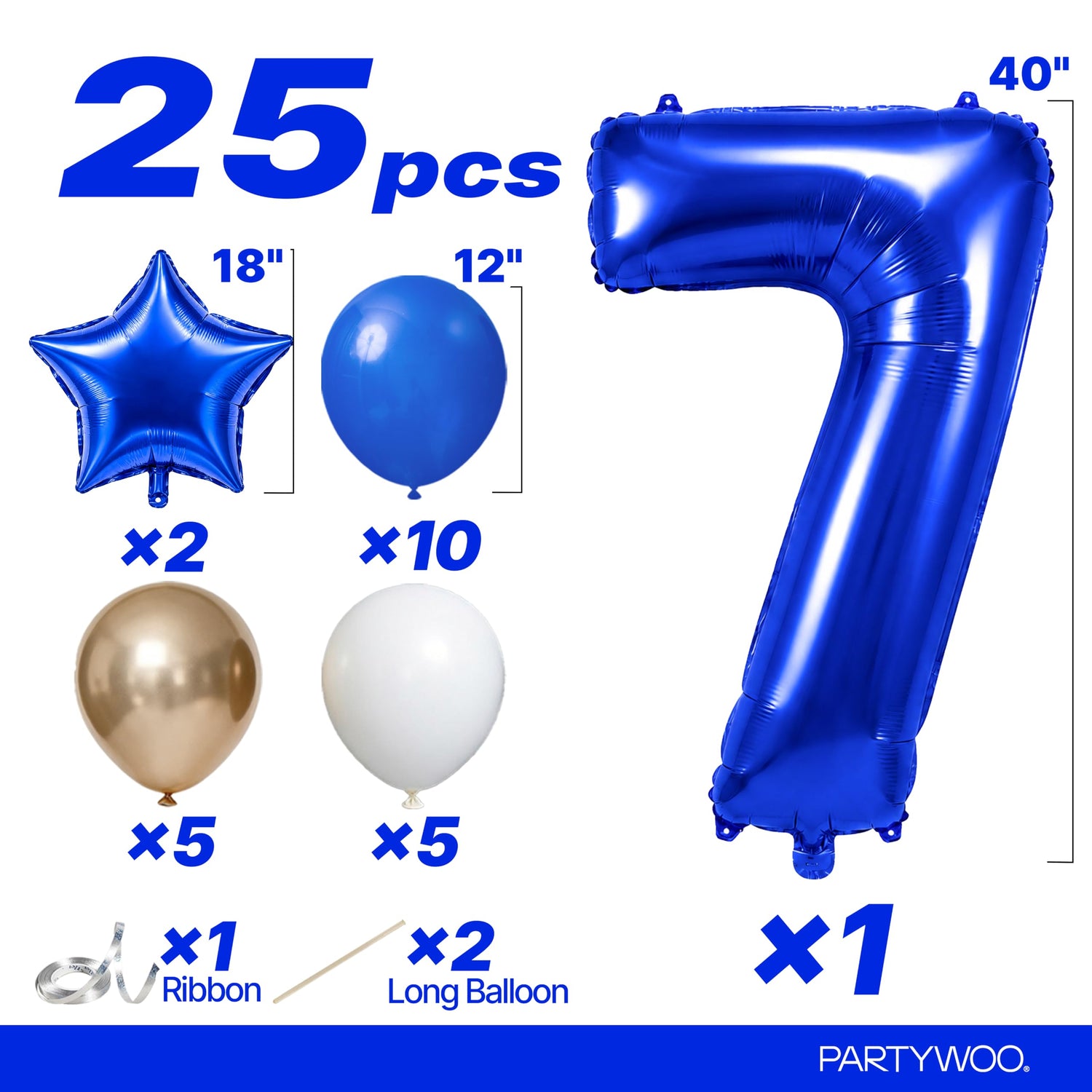 Dark Blue Number 7 Balloon Set 25pcs (40 inch)