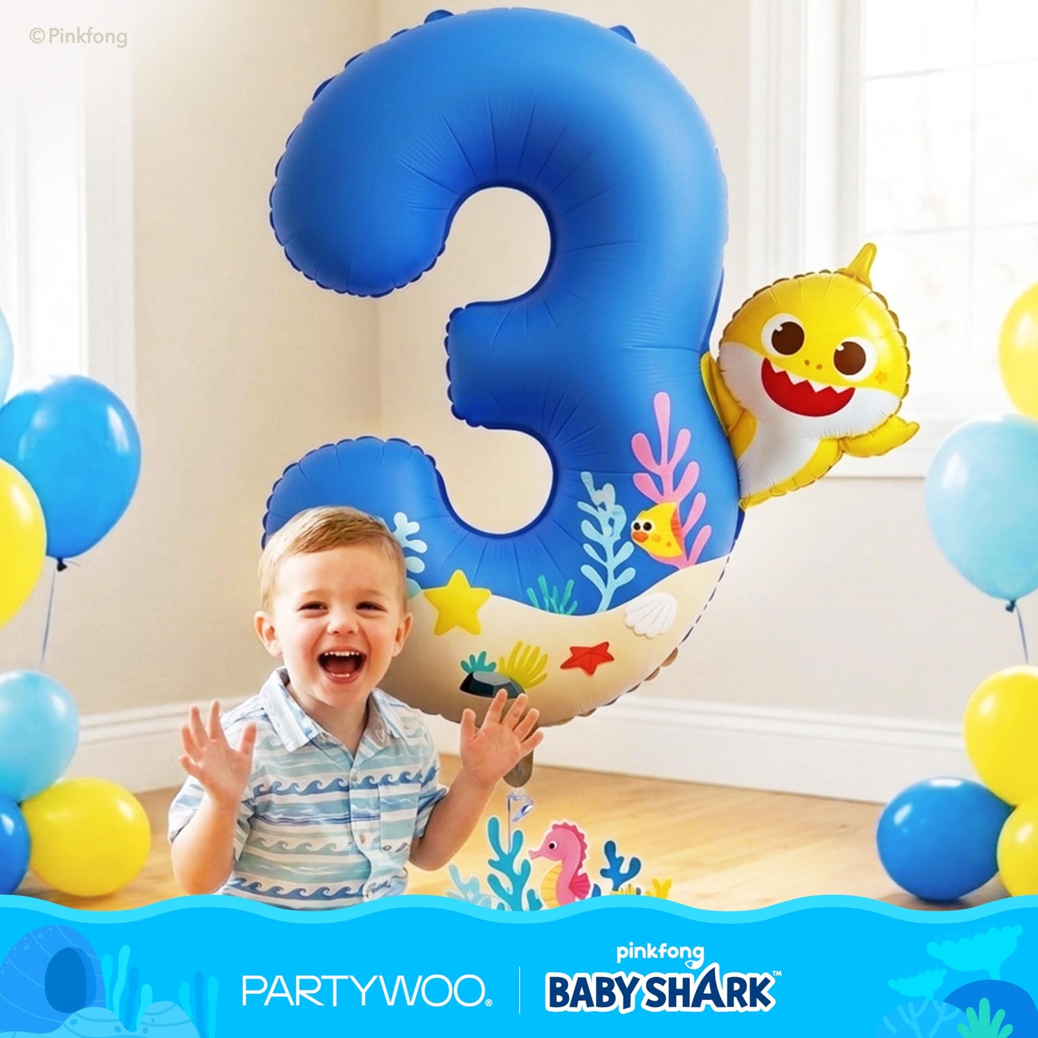 Baby Shark Blue Foil Number 3 Balloon 40 Inch