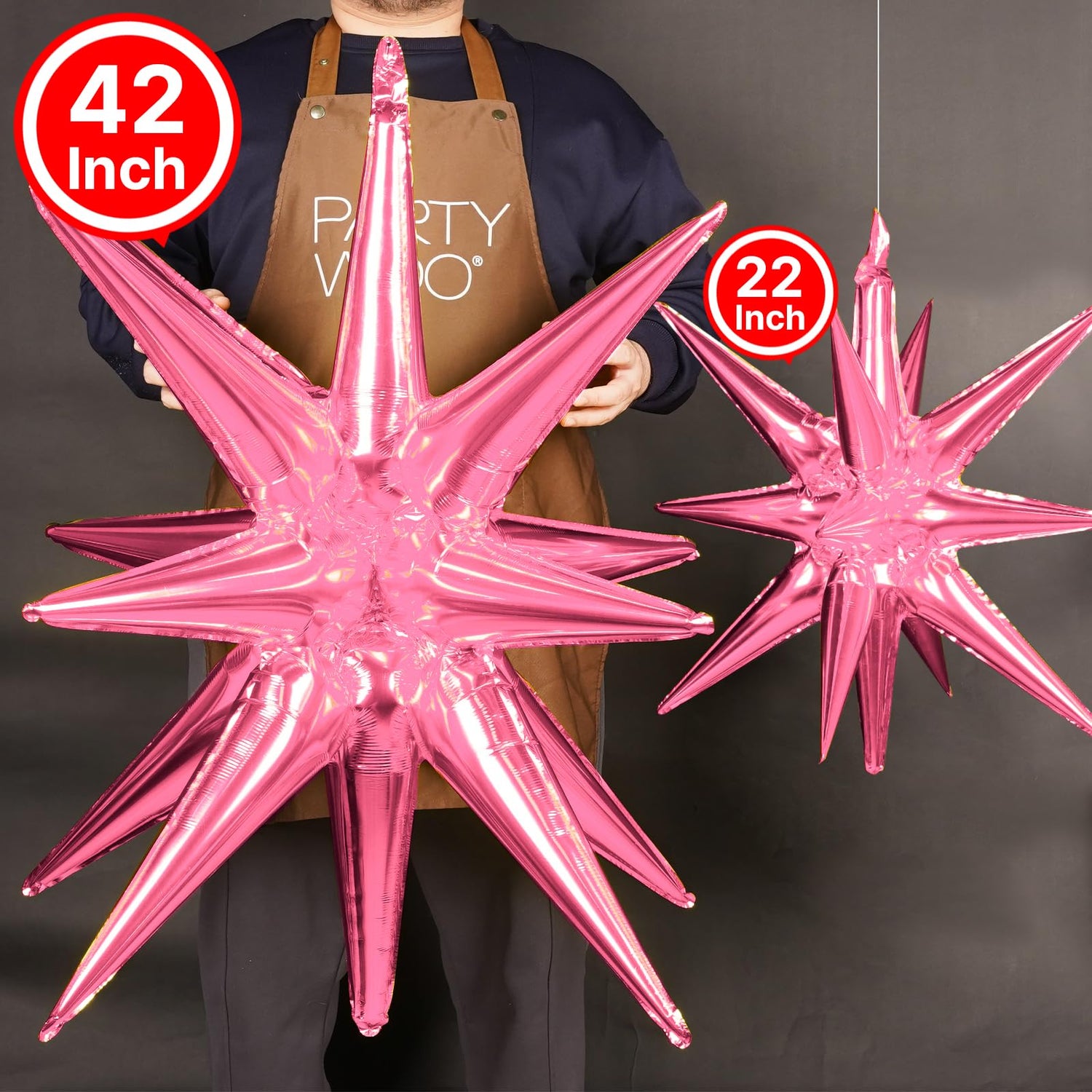 PartyWoo Pearl Pink Star Foil Balloons 2pcs 42 Inch Large Spike Explosion Mylar Balloons for Birthday Gender Reveal Baby Shower Engagement Bridal Shower Anniversary Bachelorette Party Decorations